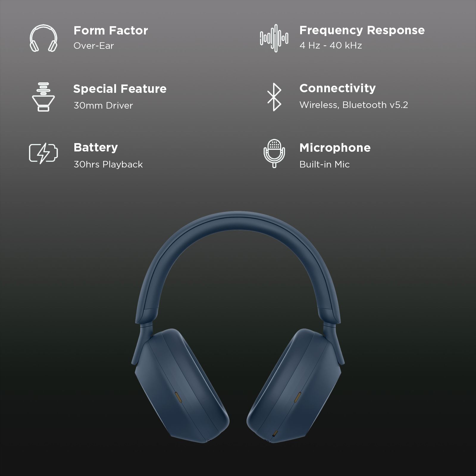 SONY WH-1000XM5 Bluetooth Headphone with Mic (Auto Noise Cancellation Optimizer, Over Ear, Blue)_2
