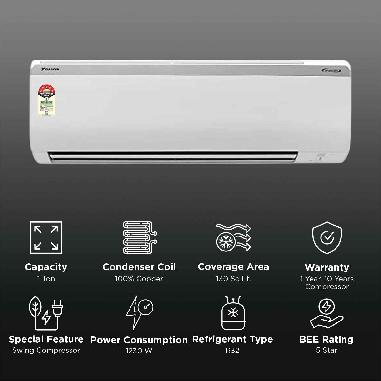 DAIKIN 1 Ton 5 Star Inverter Split AC (Copper Condenser, PM 2.5 Filter, FTKF35U) DAIKIN 1 Ton 5 Star Inverter Split AC (Copper Condenser, PM 2.5 Filter, FTKF35U)_2