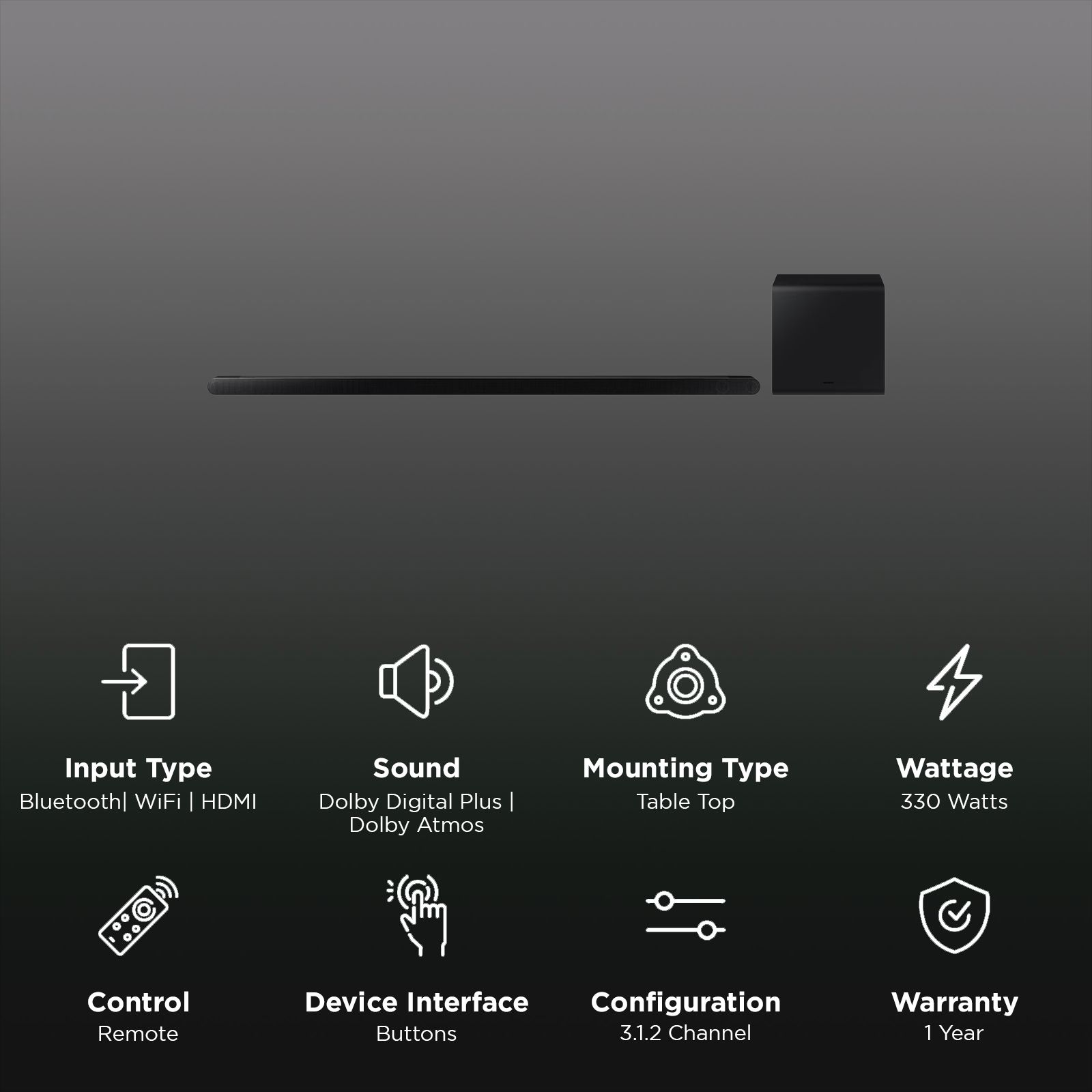 SAMSUNG S Series 330W Bluetooth Soundbar with Remote (Dolby Digital Plus, 3.1.2 Channel, Black) SAMSUNG S Series 330W Bluetooth Soundbar with Remote (Dolby Digital Plus, 3.1.2 Channel, Black)_2