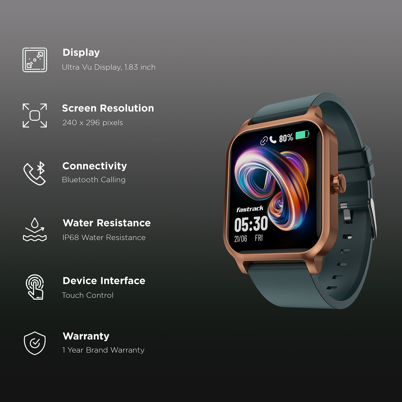 fastrack Rave FX Smartwatch with Bluetooth Calling (46.48mm UltraVU Display, IP68 Water Resistant, Teal Strap) fastrack Rave FX Smartwatch with Bluetooth Calling (46.48mm UltraVU Display, IP68 Water Resistant, Teal Strap)_2