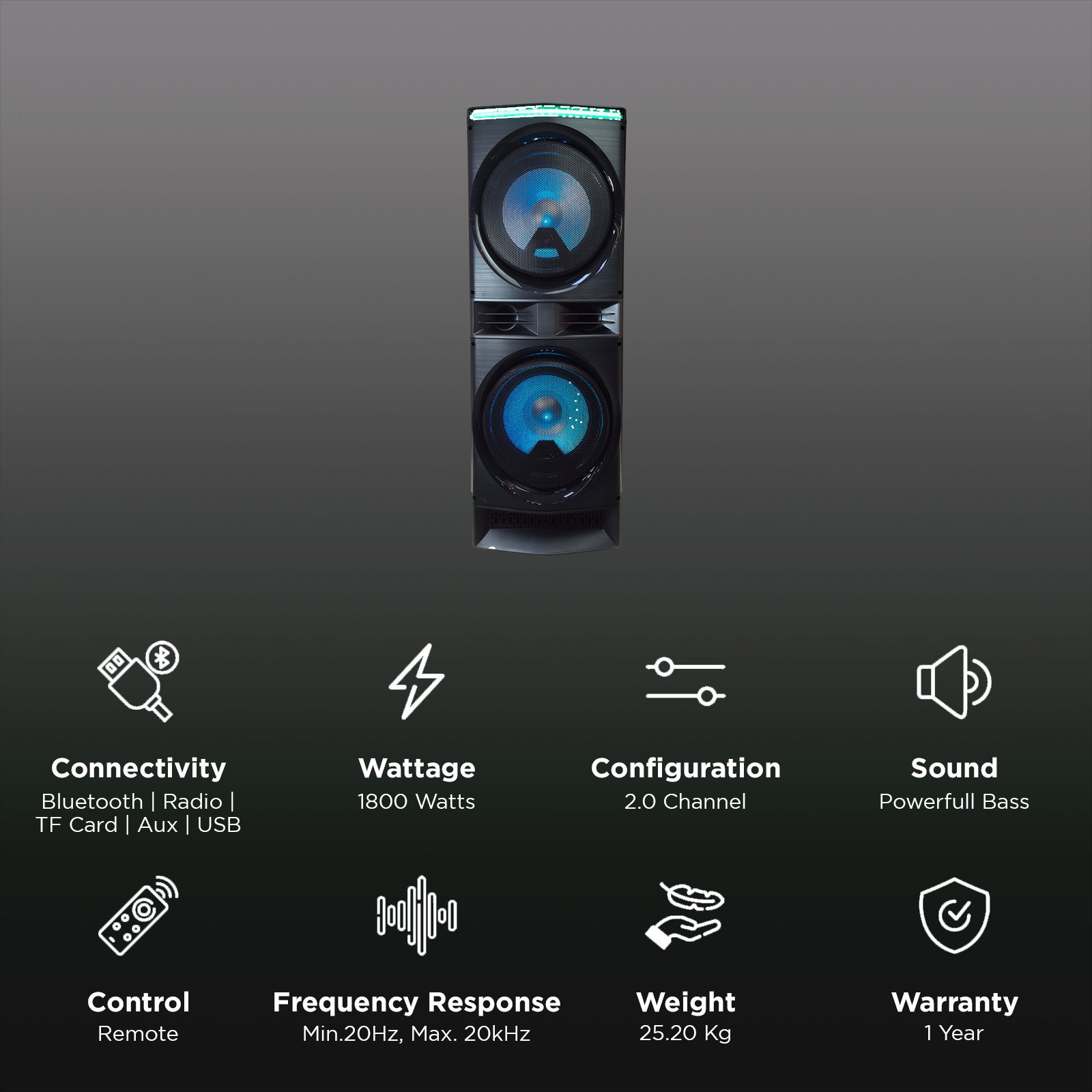 Croma Thumri 1800W Bluetooth Party Speaker with Mic (Preset Equalizer Modes, 2.0 Channel, Black) Croma Thumri 1800W Bluetooth Party Speaker with Mic (Preset Equalizer Modes, 2.0 Channel, Black)_2