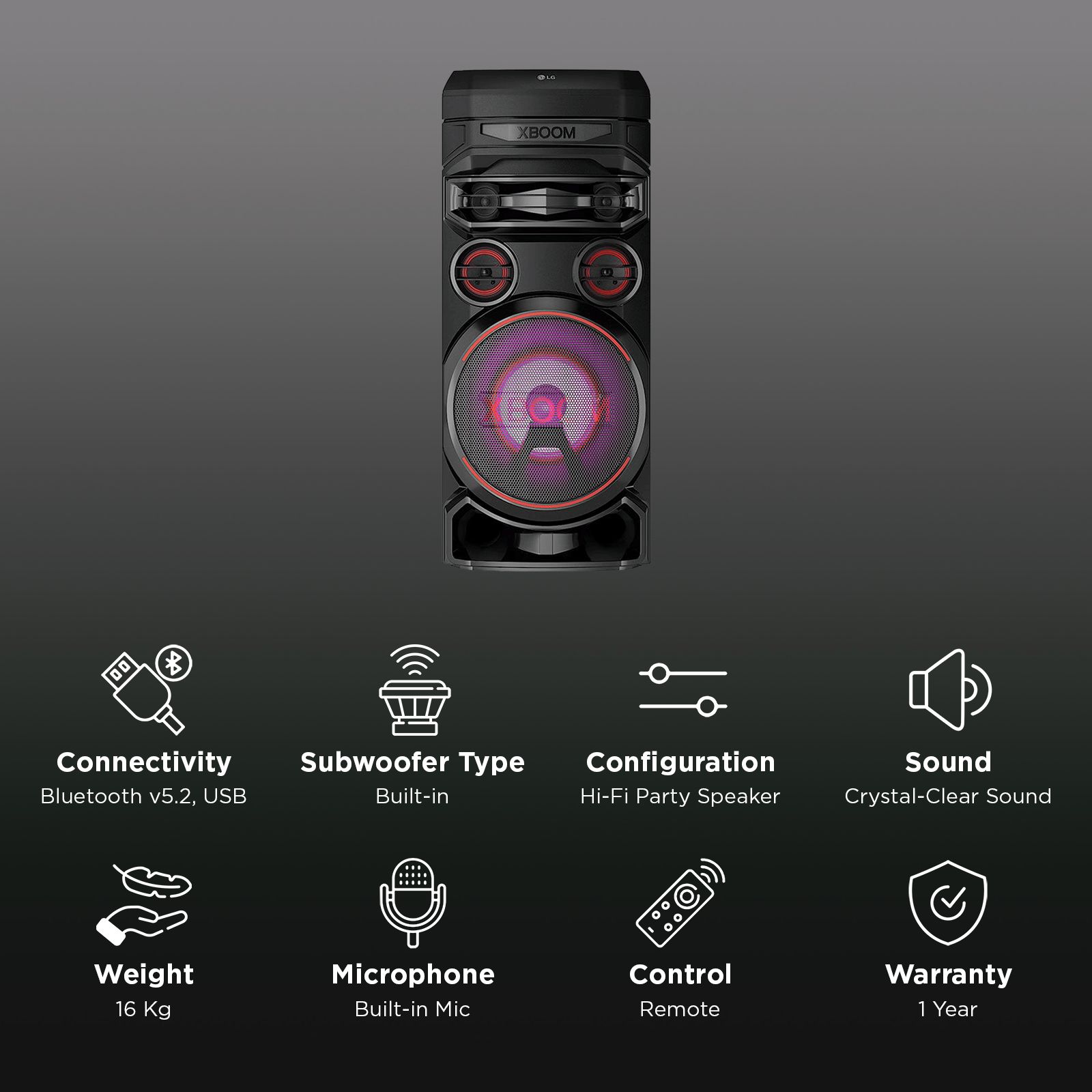 LG XBOOM Bluetooth Party Speaker with Mic (Dolby Audio, Black)_2