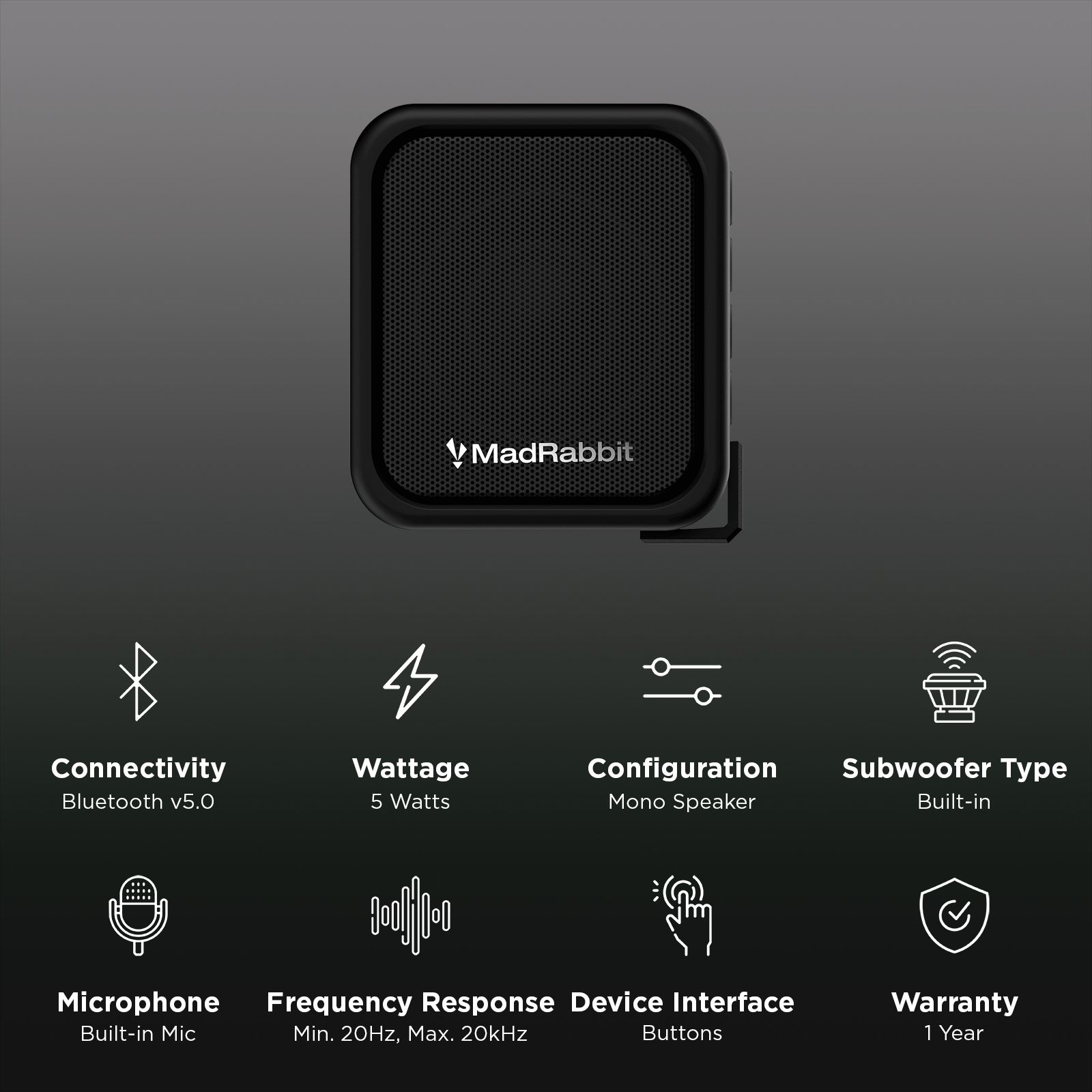 MadRabbit Sound Rock 5W Portable Bluetooth Speaker (IP47 Water Resistant, Low Latency, Mono Channel, Black) MadRabbit Sound Rock 5W Portable Bluetooth Speaker (IP47 Water Resistant, Low Latency, Mono Channel, Black)_3