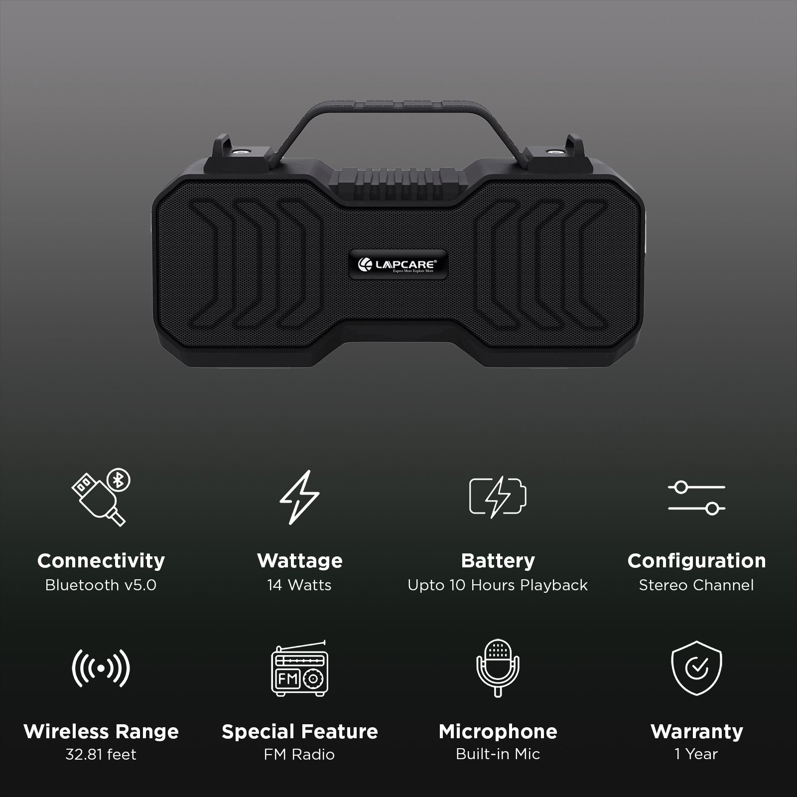 LAPCARE GoBeat II 14W Portable Bluetooth Speaker (Handsfree Calls, Stereo Channel, Black)_2