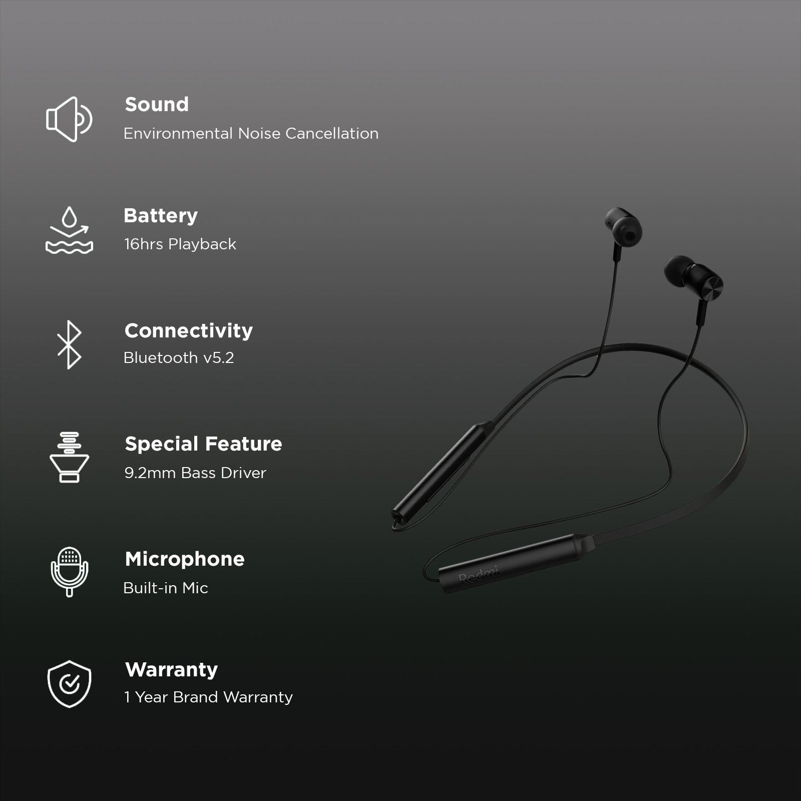 Redmi Sonic Bass 2 INLYEJ03LS Neckband with Environmental Noise Cancellation (IPX5 Water Resistant, Quick Charge, Black) Redmi Sonic Bass 2 INLYEJ03LS Neckband with Environmental Noise Cancellation (IPX5 Water Resistant, Quick Charge, Black)_2