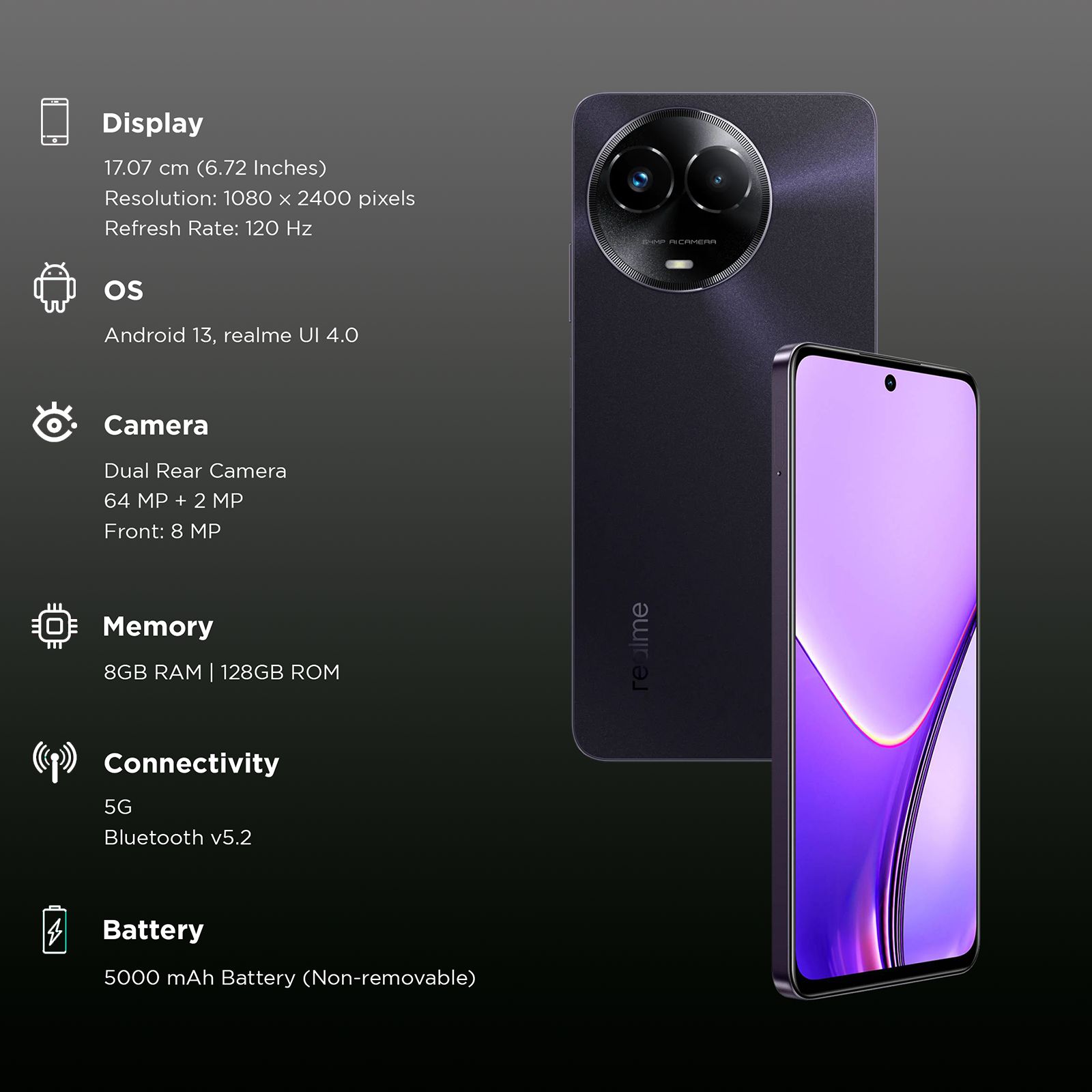 realme 11x 5G (8GB RAM, 128GB, Midnight Black)_3
