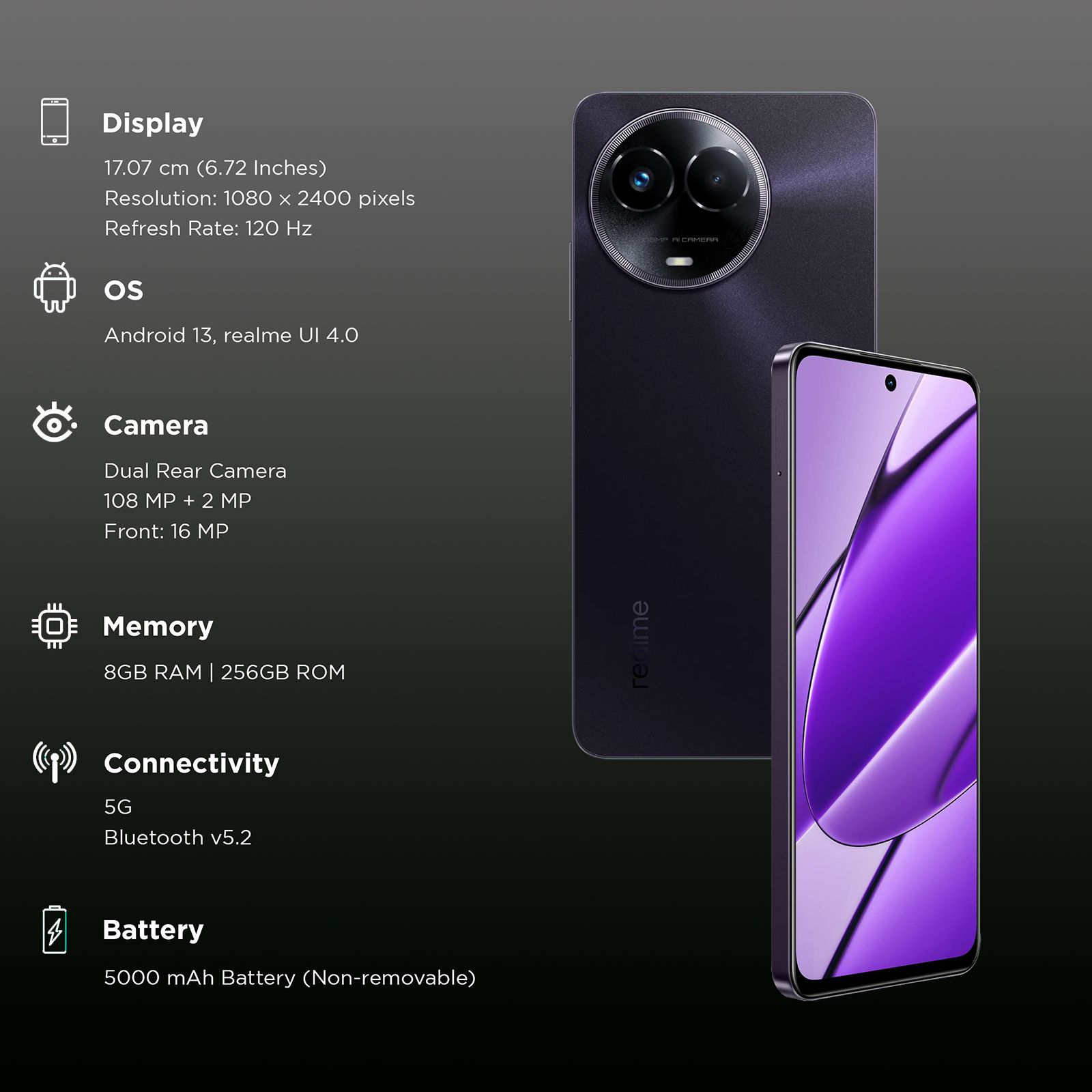 realme 11 (256GB ROM, 8 GB RAM, RMX3780,Glory Black) realme 11 (256GB ROM, 8 GB RAM, RMX3780,Glory Black)_3