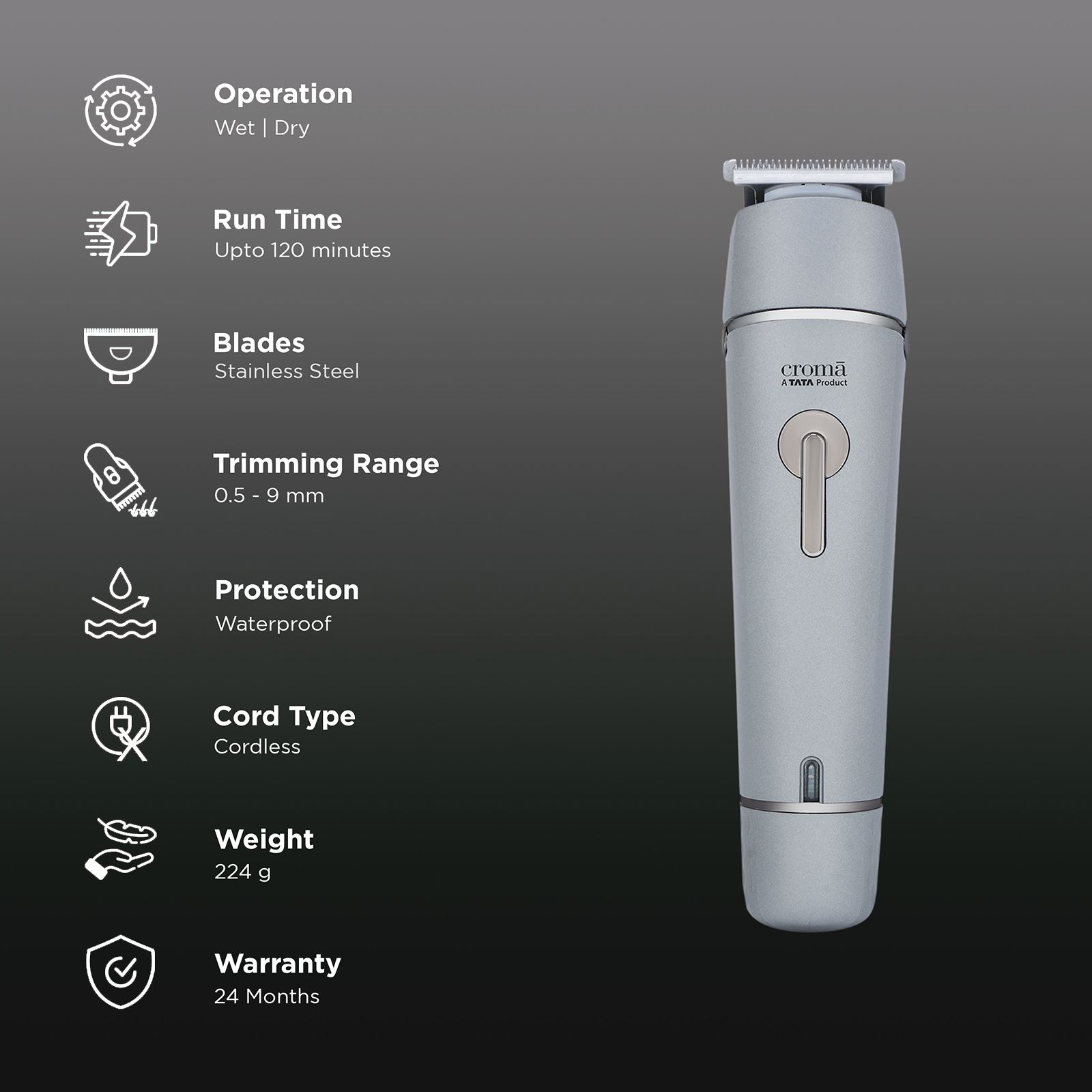 Croma 7-in-1 Rechargeable Cordless Grooming Kit for Face for Men (90mins Runtime, Self Sharpening Technology, Grey)_2