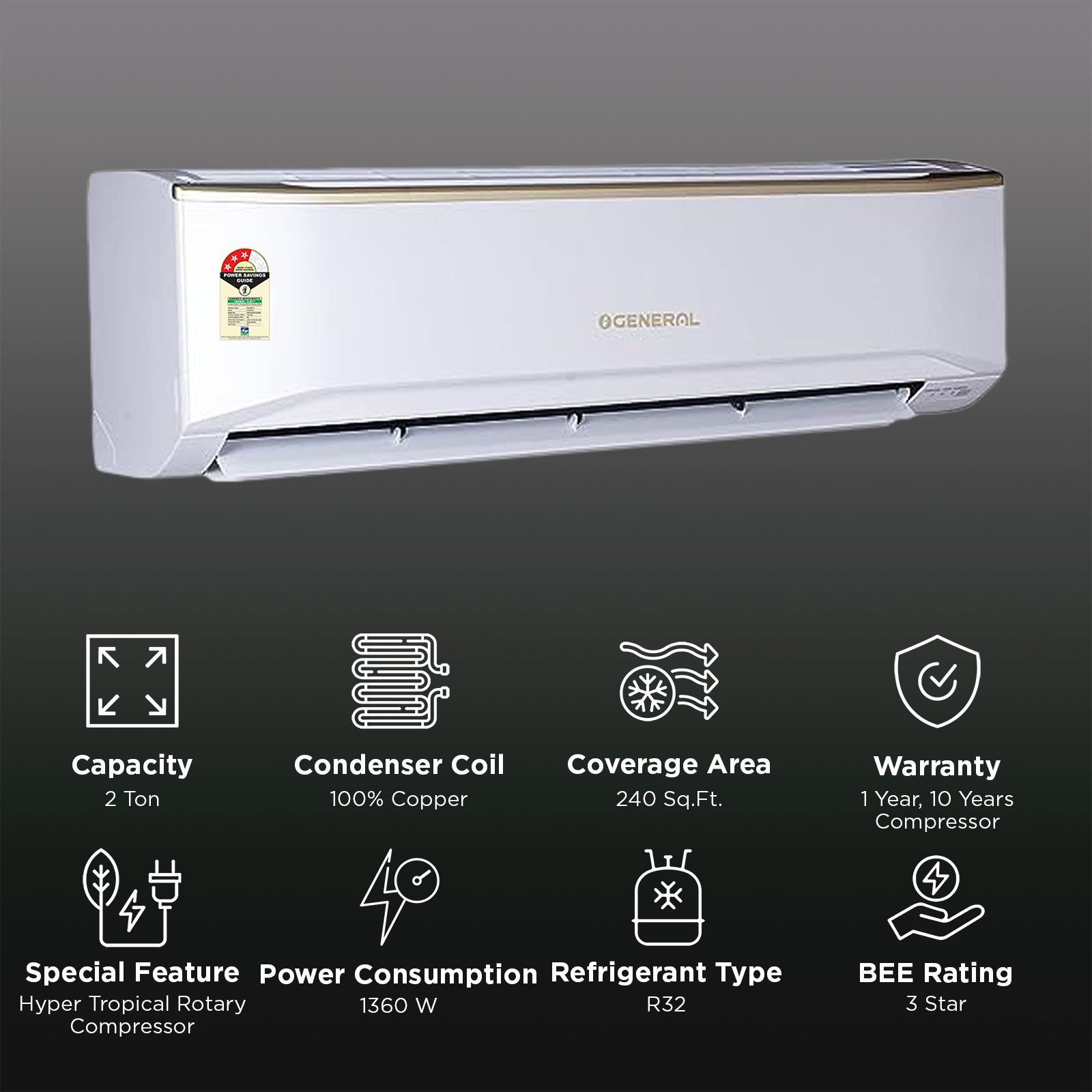 O GENERAL Buta 2 Ton 2 Star Split AC ( Copper Condenser, ASGA24BUTA-B) O GENERAL Buta 2 Ton 2 Star Split AC ( Copper Condenser, ASGA24BUTA-B)_2
