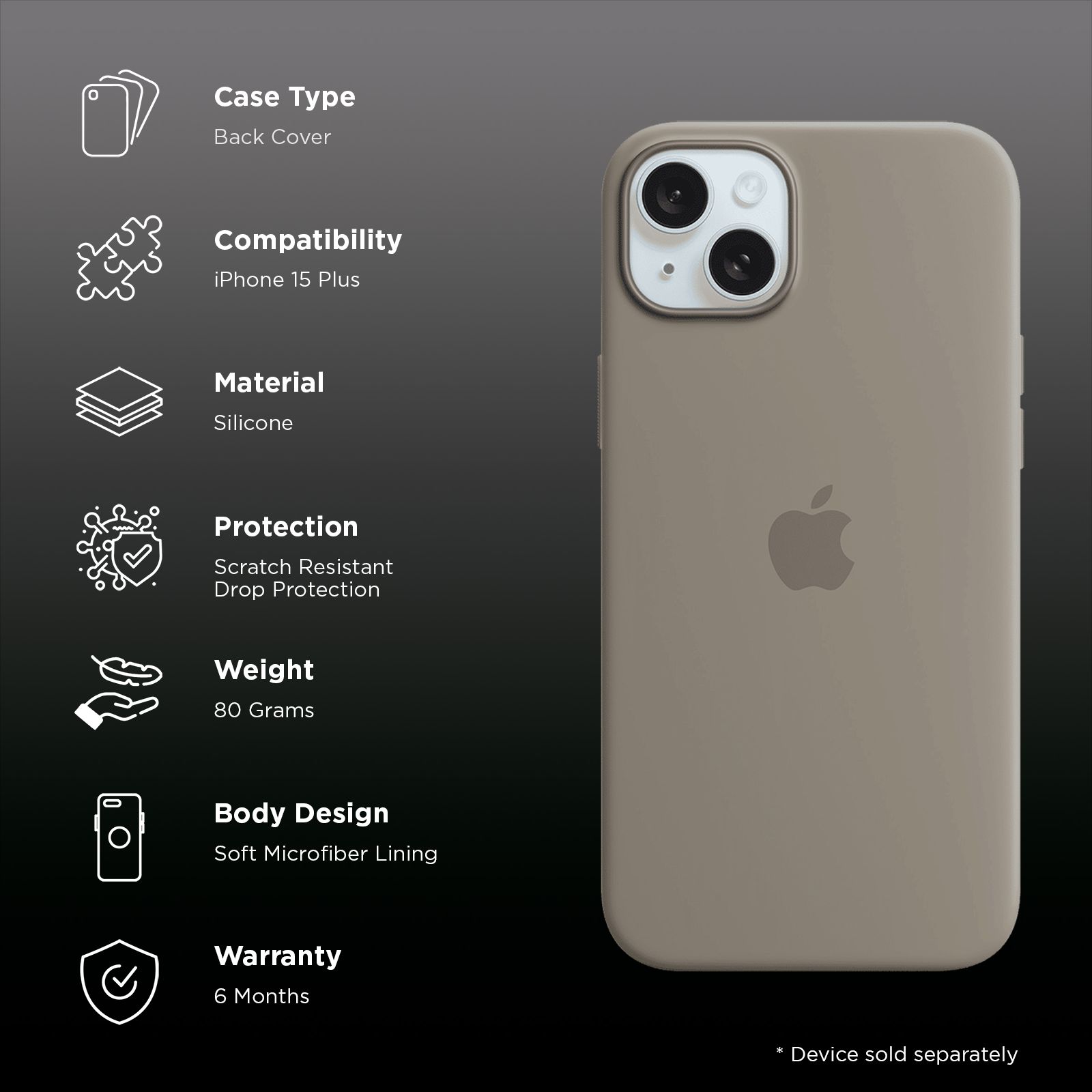 Apple Soft Silicone Back Cover for Apple iPhone 15 Plus (Supports Wireless Charging, Clay)_2