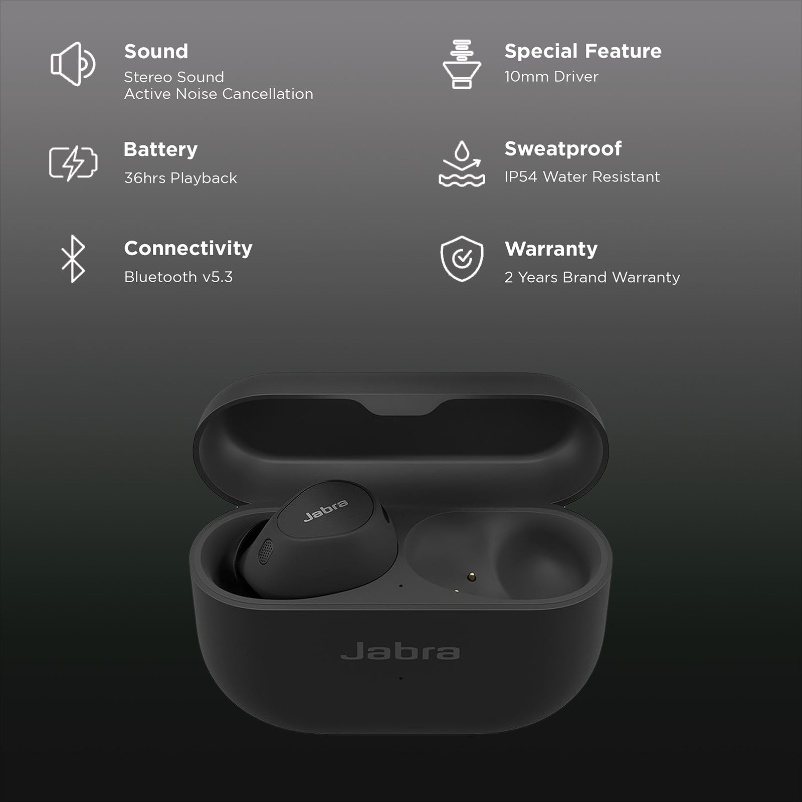 Jabra Elite 10 TWS Earbuds with Active Noise Cancellation (IP54 Water Resistant, Fast Charging, Matte Black) Jabra Elite 10 TWS Earbuds with Active Noise Cancellation (IP54 Water Resistant, Fast Charging, Matte Black)_2