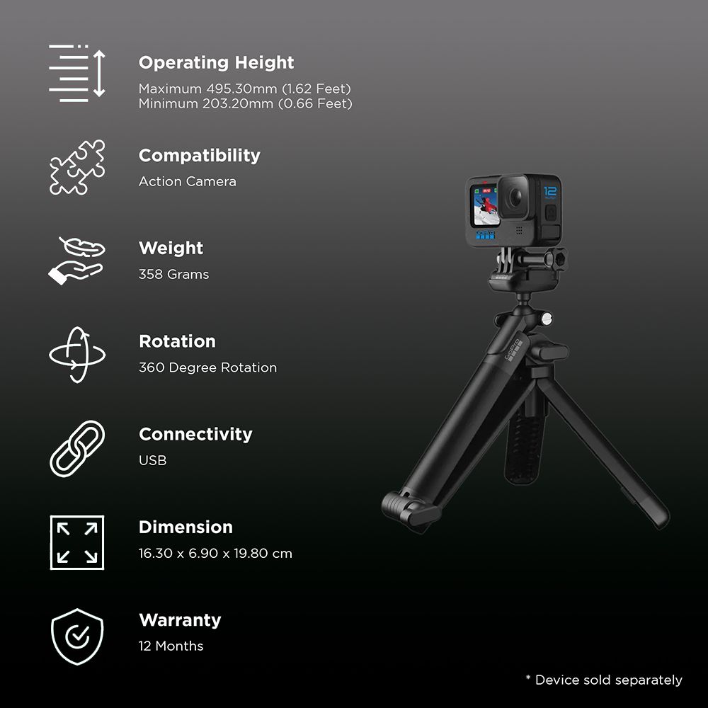 GoPro 3-Way 2.0 49.53cm Adjustable Tripod for Action Camera (360 Degree Rotatable, Black) GoPro 3-Way 2.0 49.53cm Adjustable Tripod for Action Camera (360 Degree Rotatable, Black)_2