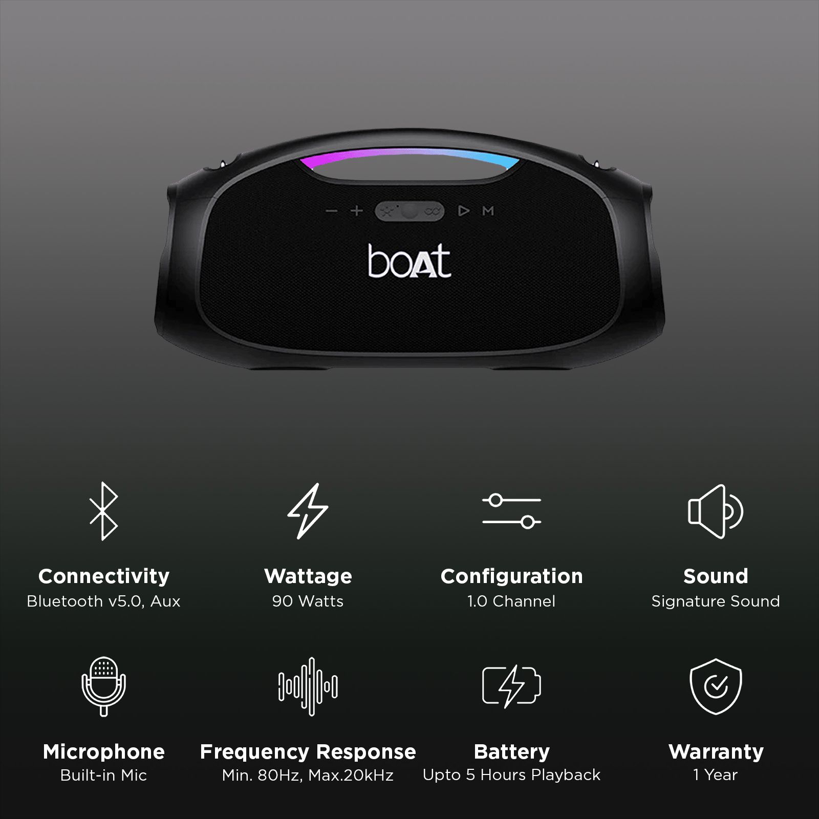 boAt Stone Ignite 90W Portable Bluetooth Speaker (EQ Modes, 1.0 Channel, Jade Black) boAt Stone Ignite 90W Portable Bluetooth Speaker (EQ Modes, 1.0 Channel, Jade Black)_2