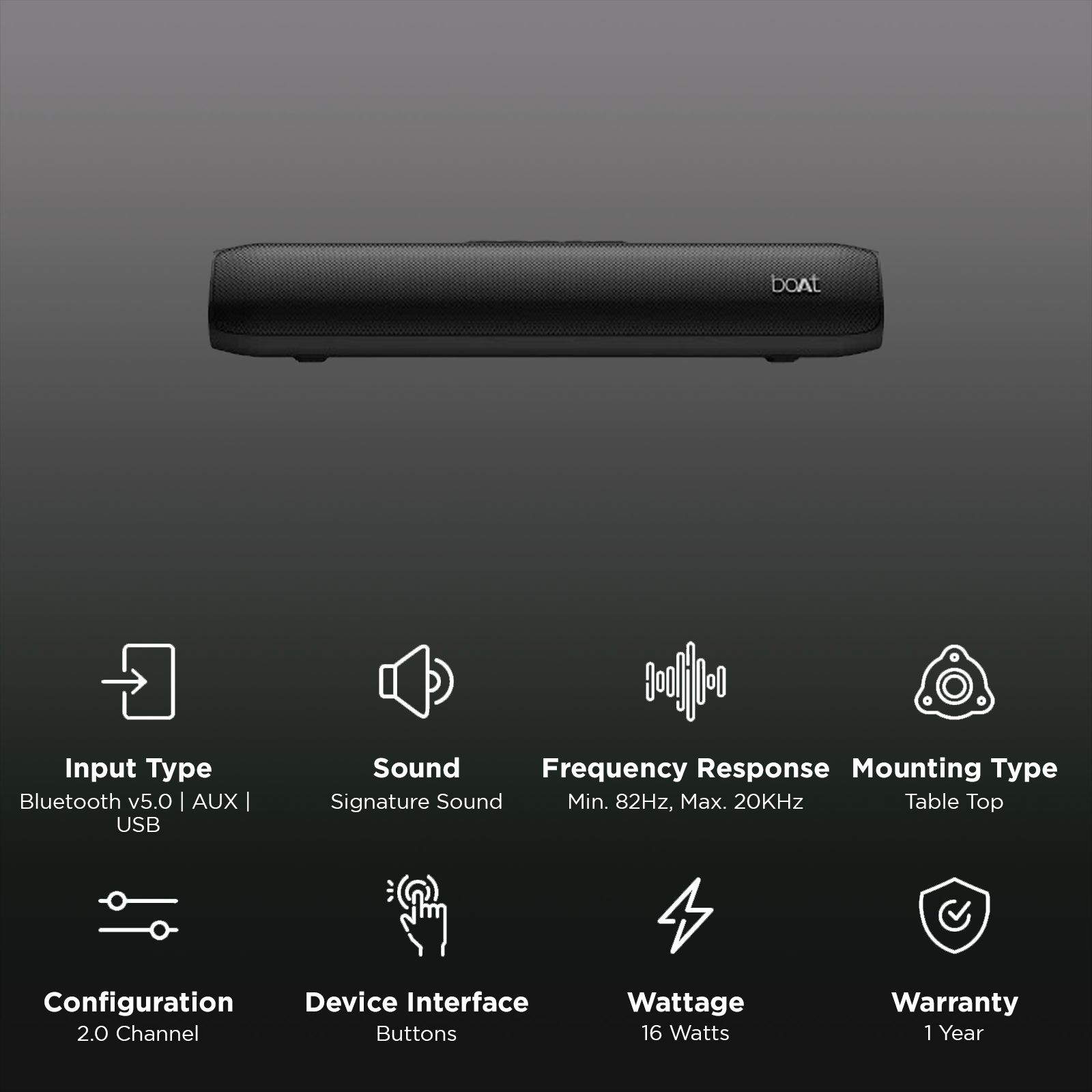 boAt Aavante Bar Groove 16W Bluetooth Soundbar (Signature Sound, 2.0 Channel, Charcoal Black) boAt Aavante Bar Groove 16W Bluetooth Soundbar (Signature Sound, 2.0 Channel, Charcoal Black)_2