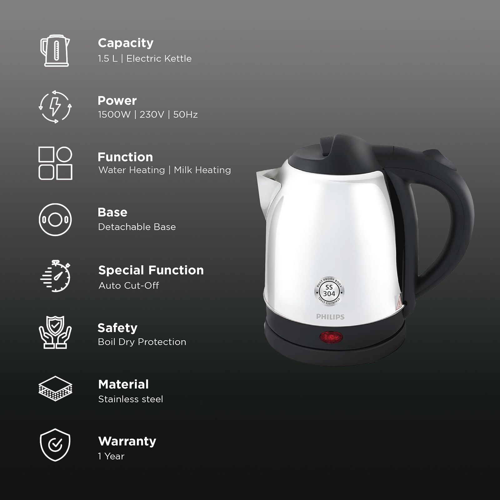 PHILIPS HD9373/00 1500 Watt 1.5 Litre Electric Kettle with Concealed Heating Element (Black)_3