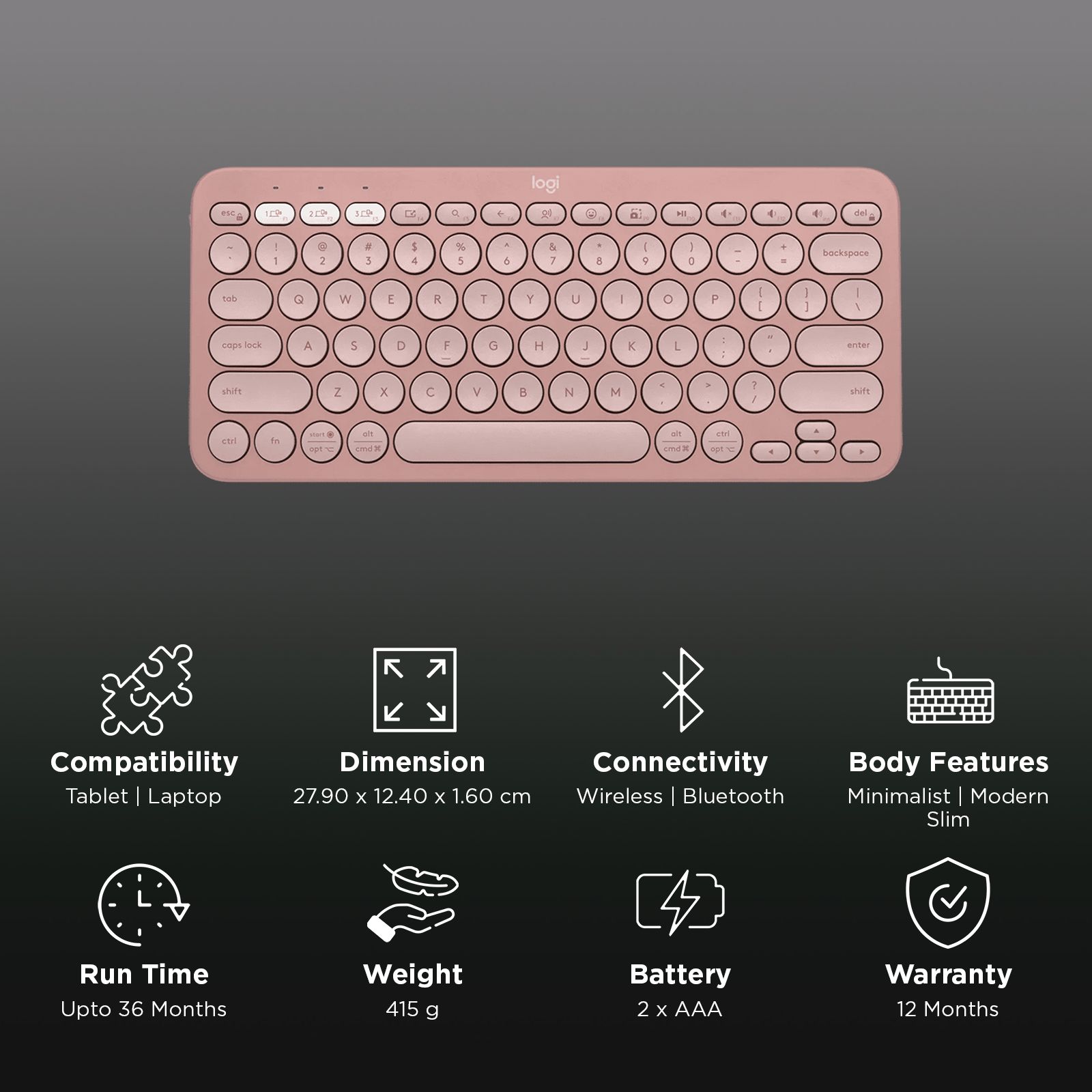 logitech Pebble Keys 2 Bluetooth Wireless Keyboard with Multi Device Pairing (10 Customizable Keys, Tonal Rose)_3