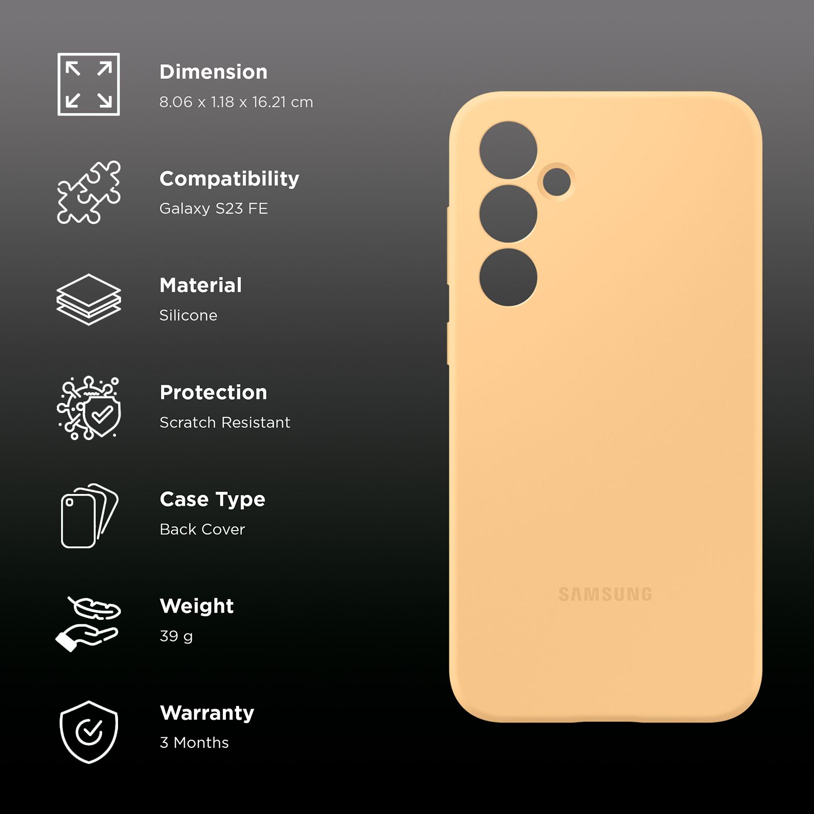 SAMSUNG Soft Silicone Back Case for Galaxy S23 FE (Slim Design, Apricot)_2
