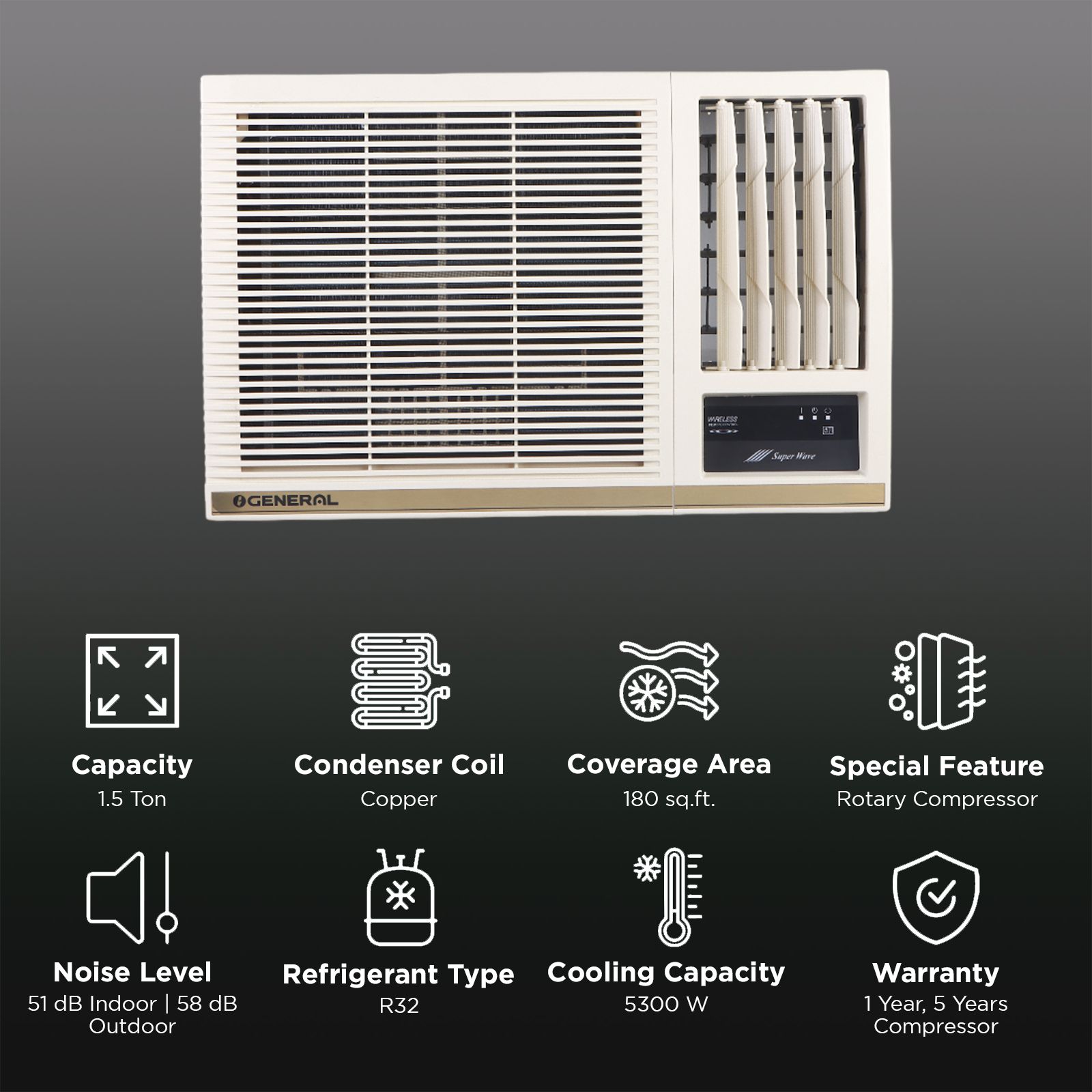 O GENERAL 1.5 Ton 4 Star Window AC (Copper Condenser, Anti Bacterial Filter, AXGB18CHAA-B) O GENERAL 1.5 Ton 4 Star Window AC (Copper Condenser, Anti Bacterial Filter, AXGB18CHAA-B)_2