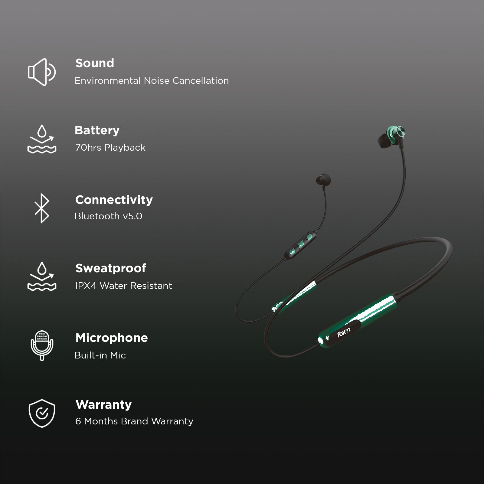 Foxin FoxBeat 210 Neckband with Environmental Noise Cancellation (IPX4 Waterproof, ASAP Charge Technology, Jade Green) Foxin FoxBeat 210 Neckband with Environmental Noise Cancellation (IPX4 Waterproof, ASAP Charge Technology, Jade Green)_2