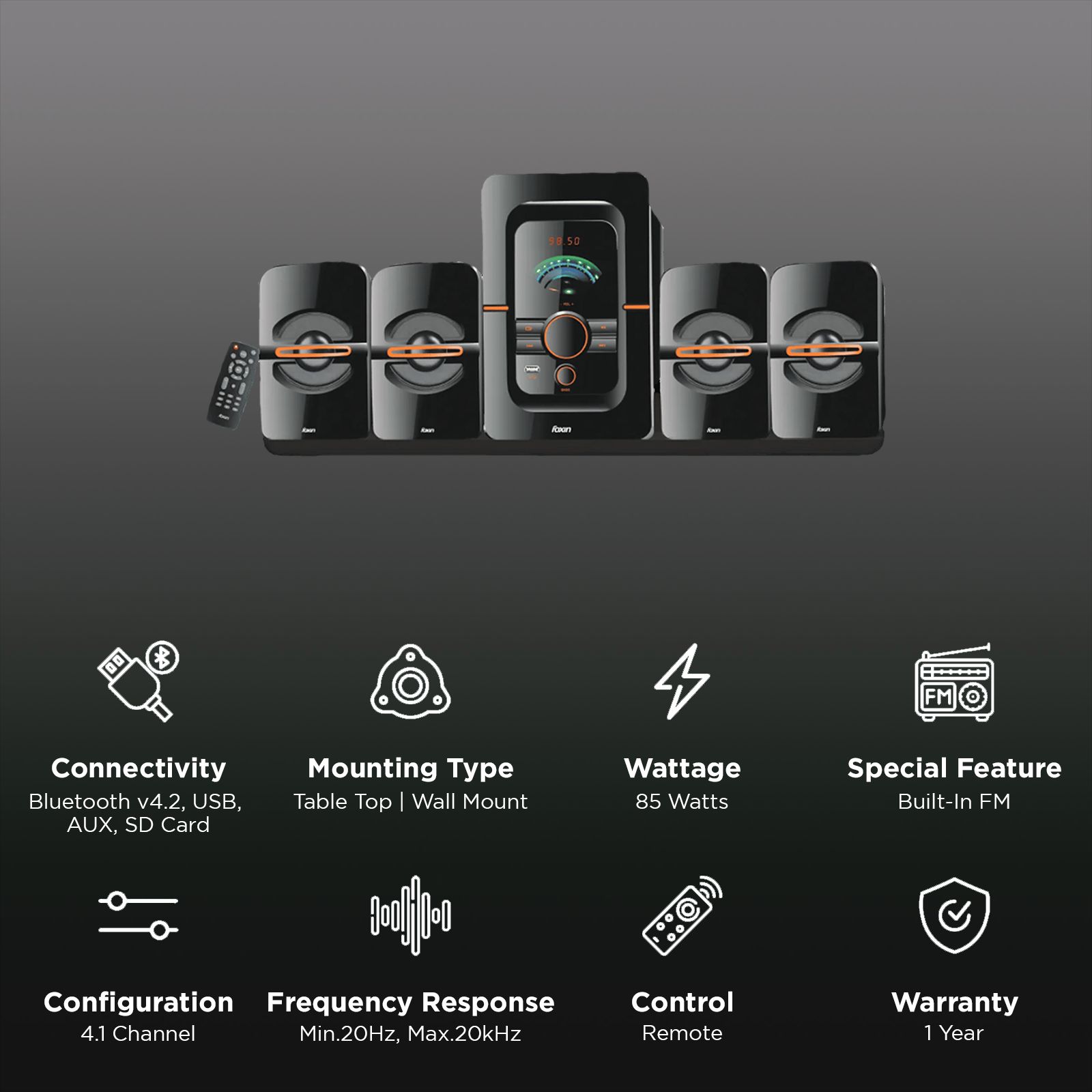foxin FMS 4450 85W Multimedia Speaker (Dual Connectivity, 4.2 Channel, Black) foxin FMS 4450 85W Multimedia Speaker (Dual Connectivity, 4.2 Channel, Black)_3