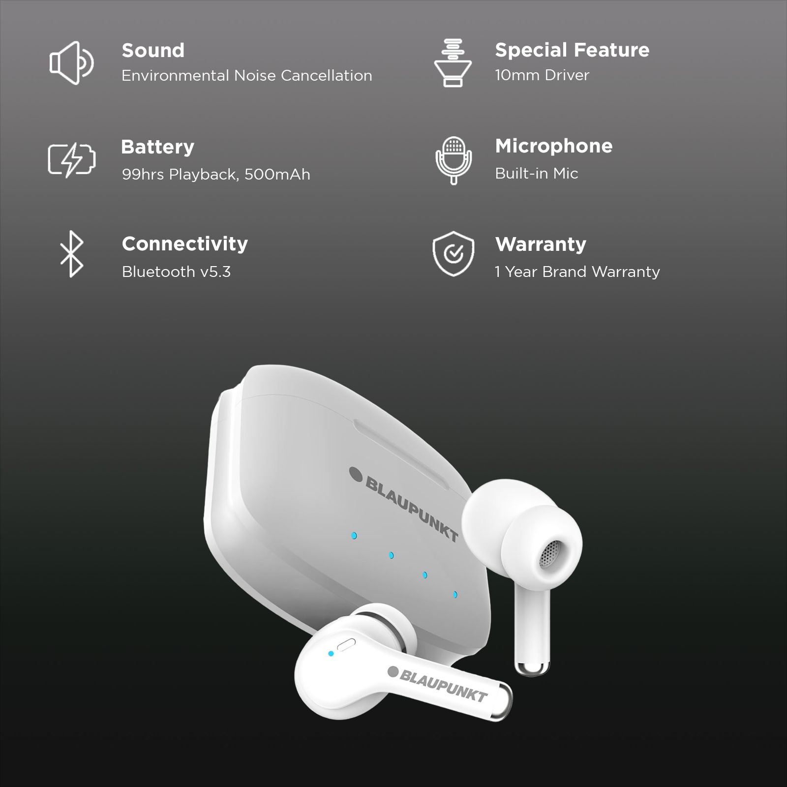 Blaupunkt BTW100 Xtreme TWS Earbuds with Adaptive Noise Cancellation (Turbovolt Charging, White) Blaupunkt BTW100 Xtreme TWS Earbuds with Adaptive Noise Cancellation (Turbovolt Charging, White)_2