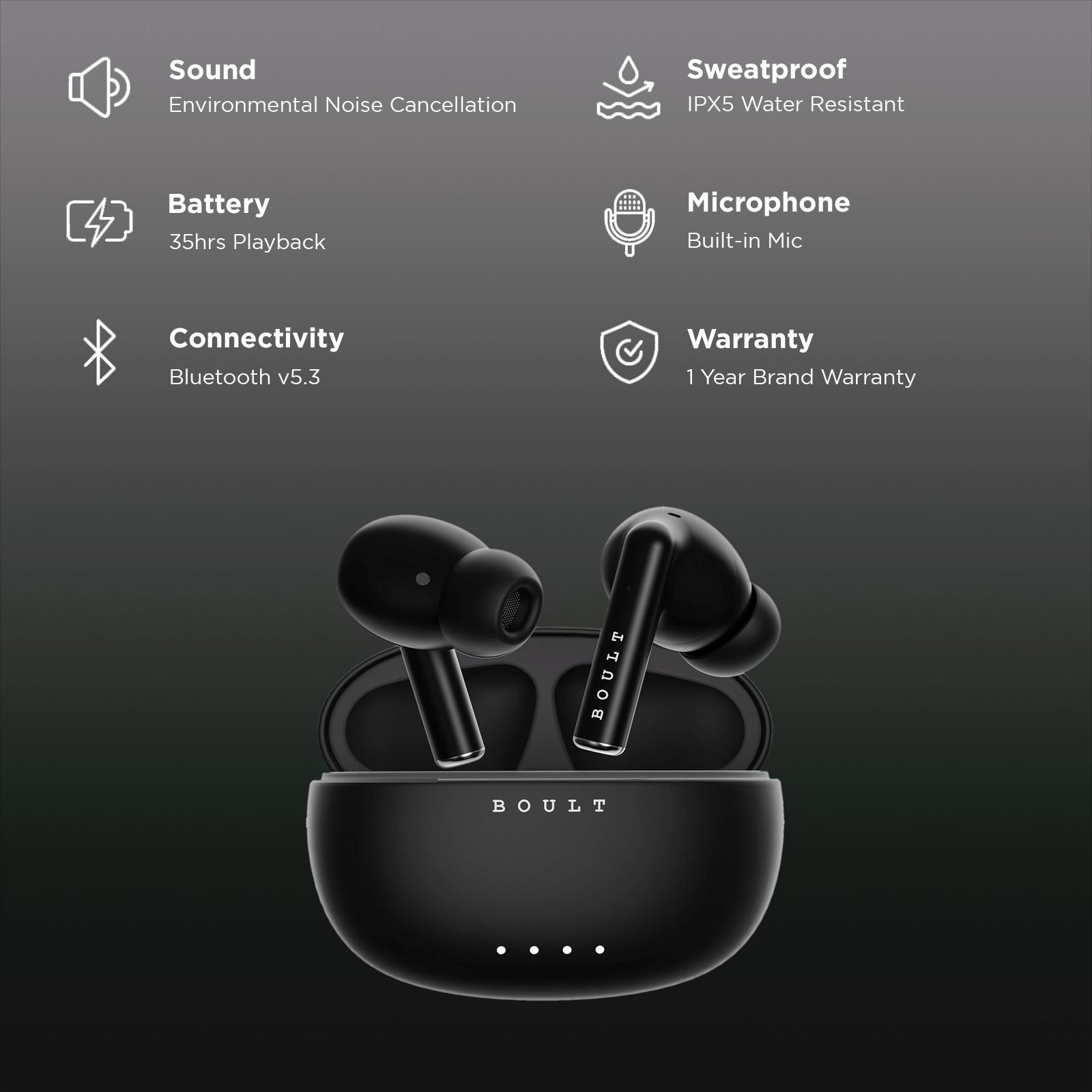 GOBOULT W20 TWS Earbuds with Environmental Noise Cancellation (IPX5 Water Resistant, Voice Assistant, Space Black)_2