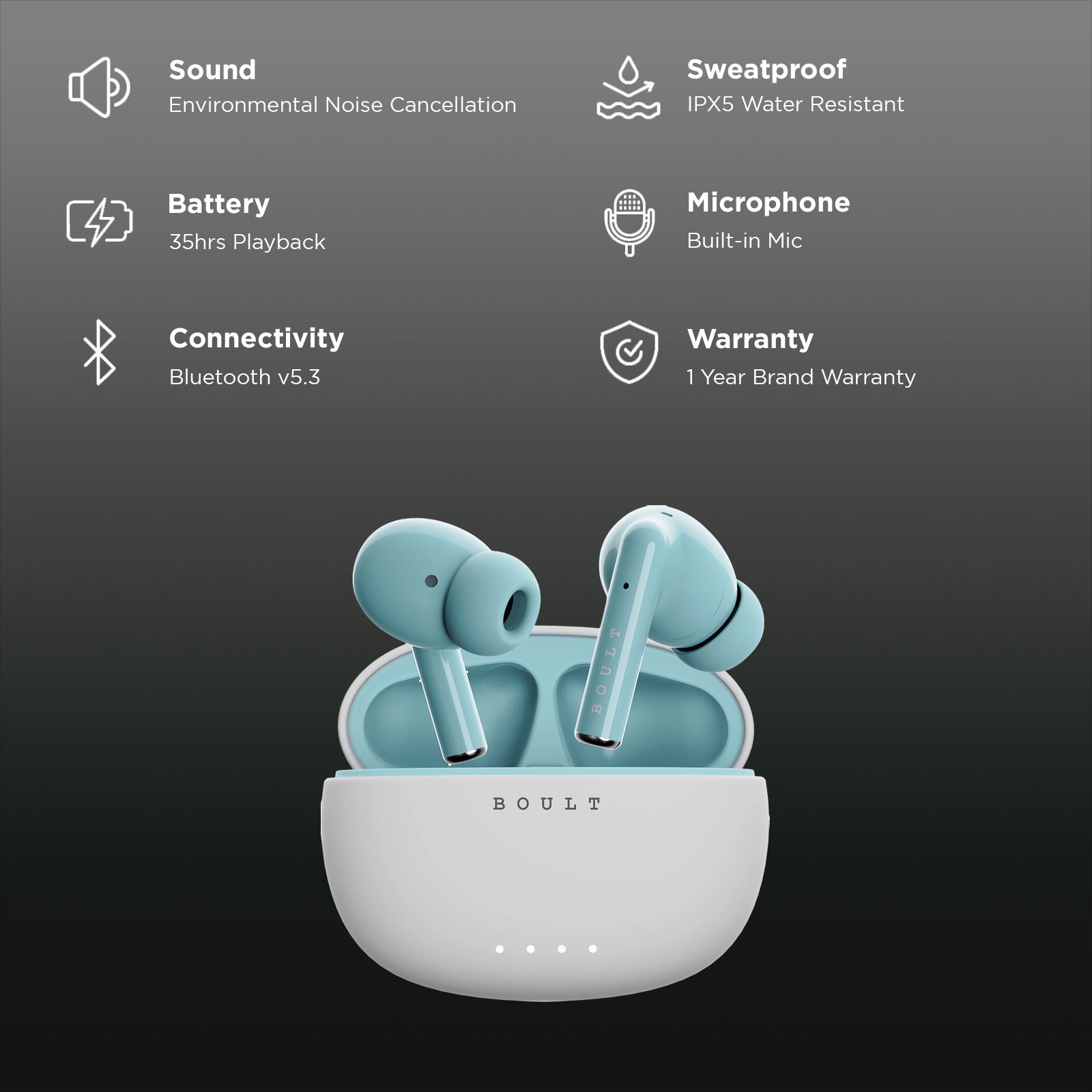 GOBOULT W20 TWS Earbuds with Environmental Noise Cancellation (IPX5 Water Resistant, Voice Assistant, Glacier Blue)_2