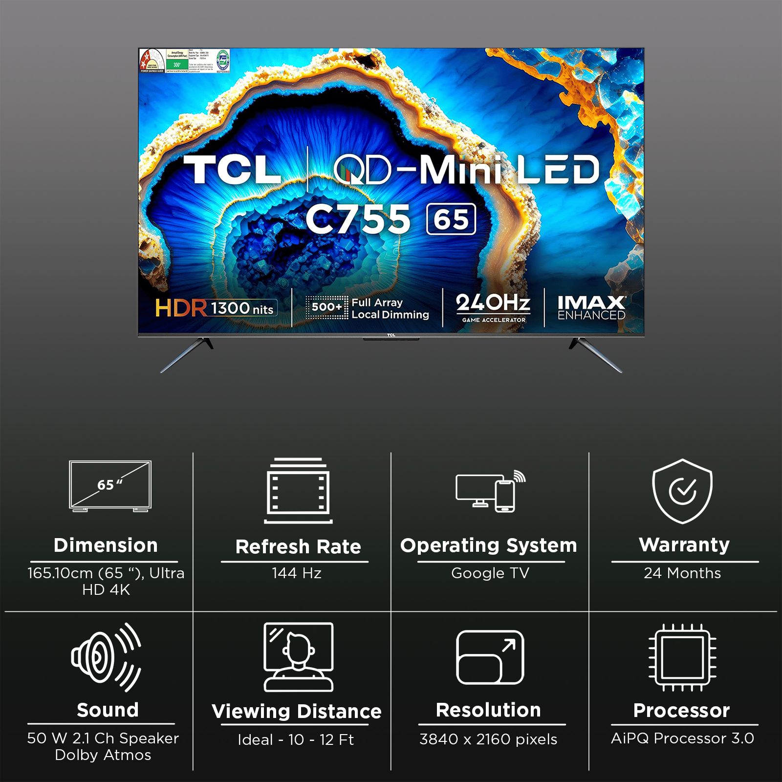 TCL C755 165 cm (65 inch) QD Mini LED 4K Ultra HD Smart Google TV with Dolby Vision and Dolby Atmos (2023 model) TCL C755 165 cm (65 inch) QD Mini LED 4K Ultra HD Smart Google TV with Dolby Vision and Dolby Atmos (2023 model)_3