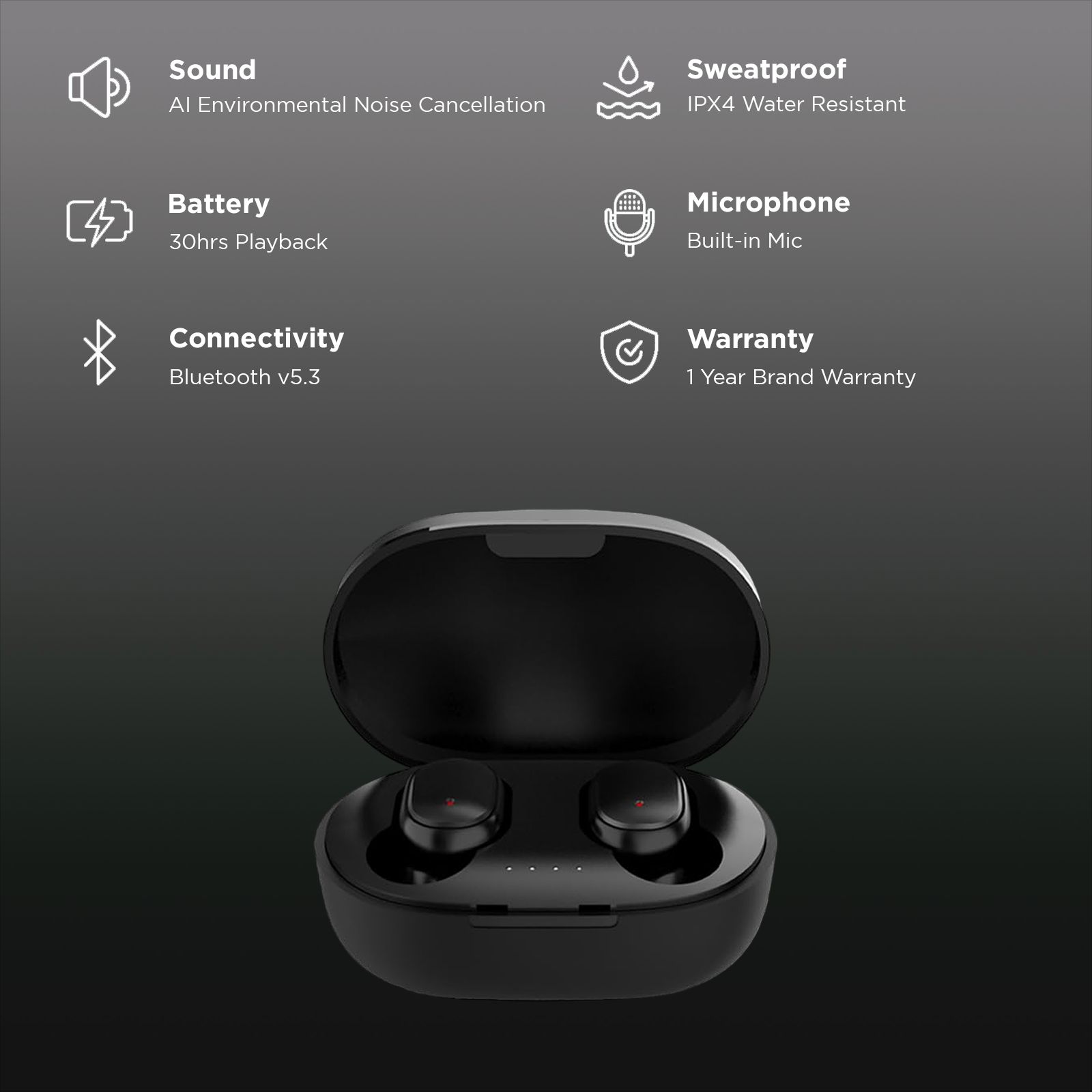 LUMIFORD Max T40 TWS Earbuds with Environmental Noise Cancellation (IPX4 Water Resistant, Fast Charging, Black)_2