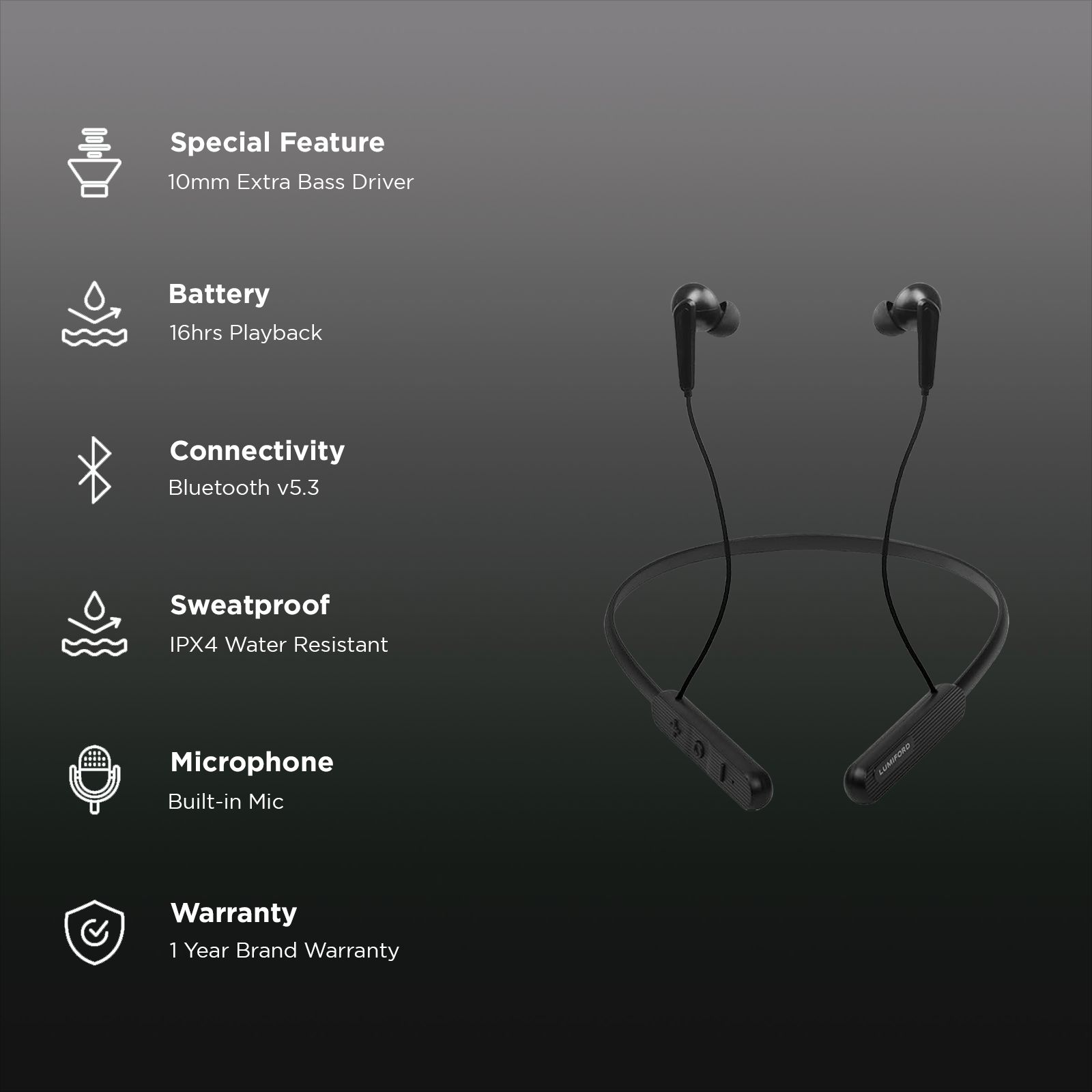 LUMIFORD XploriaHD XP25 Neckband (IPX4 Water Resistant, Upto 12 Hours Playtime, Black) LUMIFORD XploriaHD XP25 Neckband (IPX4 Water Resistant, Upto 12 Hours Playtime, Black)_2