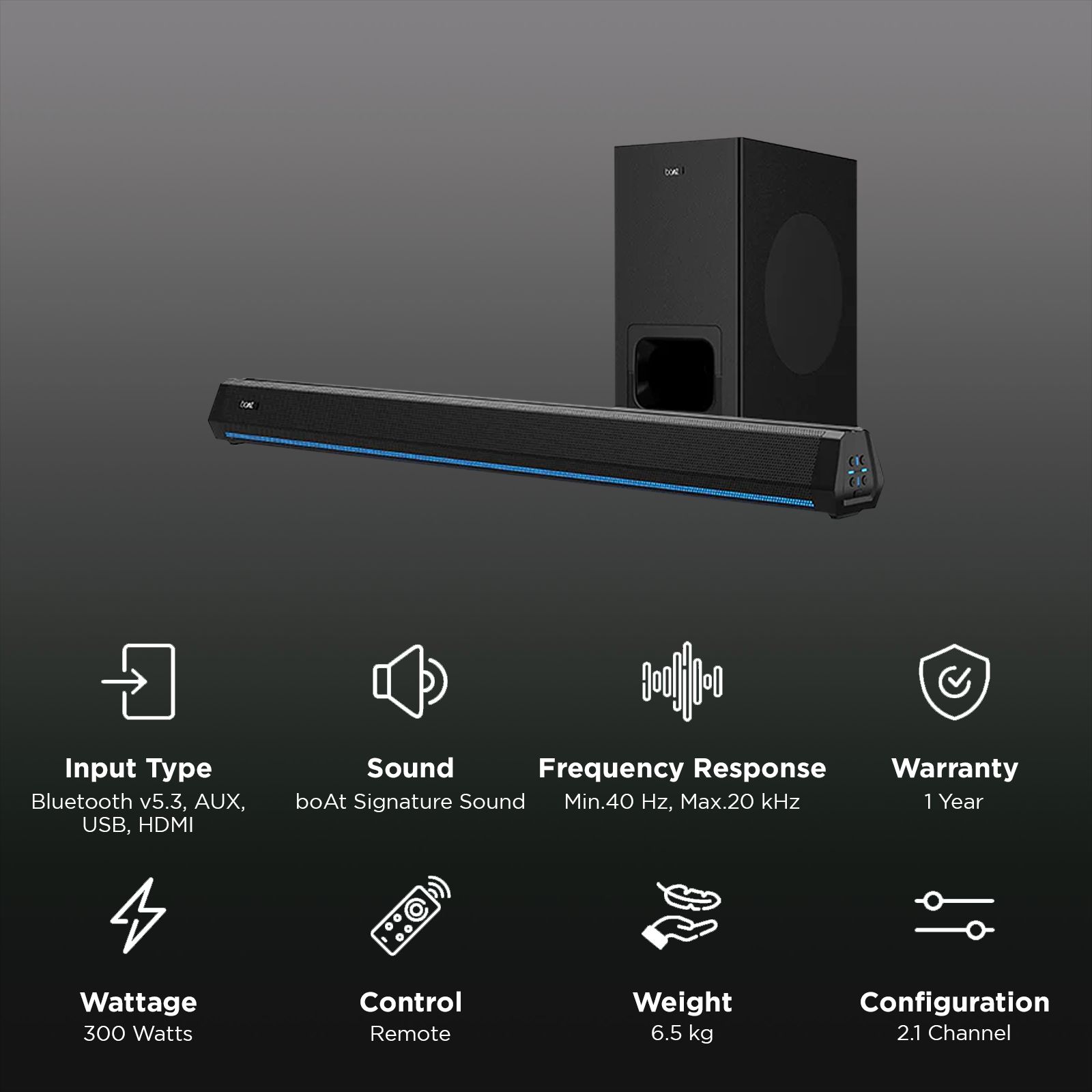 boAt Aavante Bar Maven 300W Bluetooth Soundbar with Remote (Signature Sound, 2.1 Channel, Midnight Black)_3