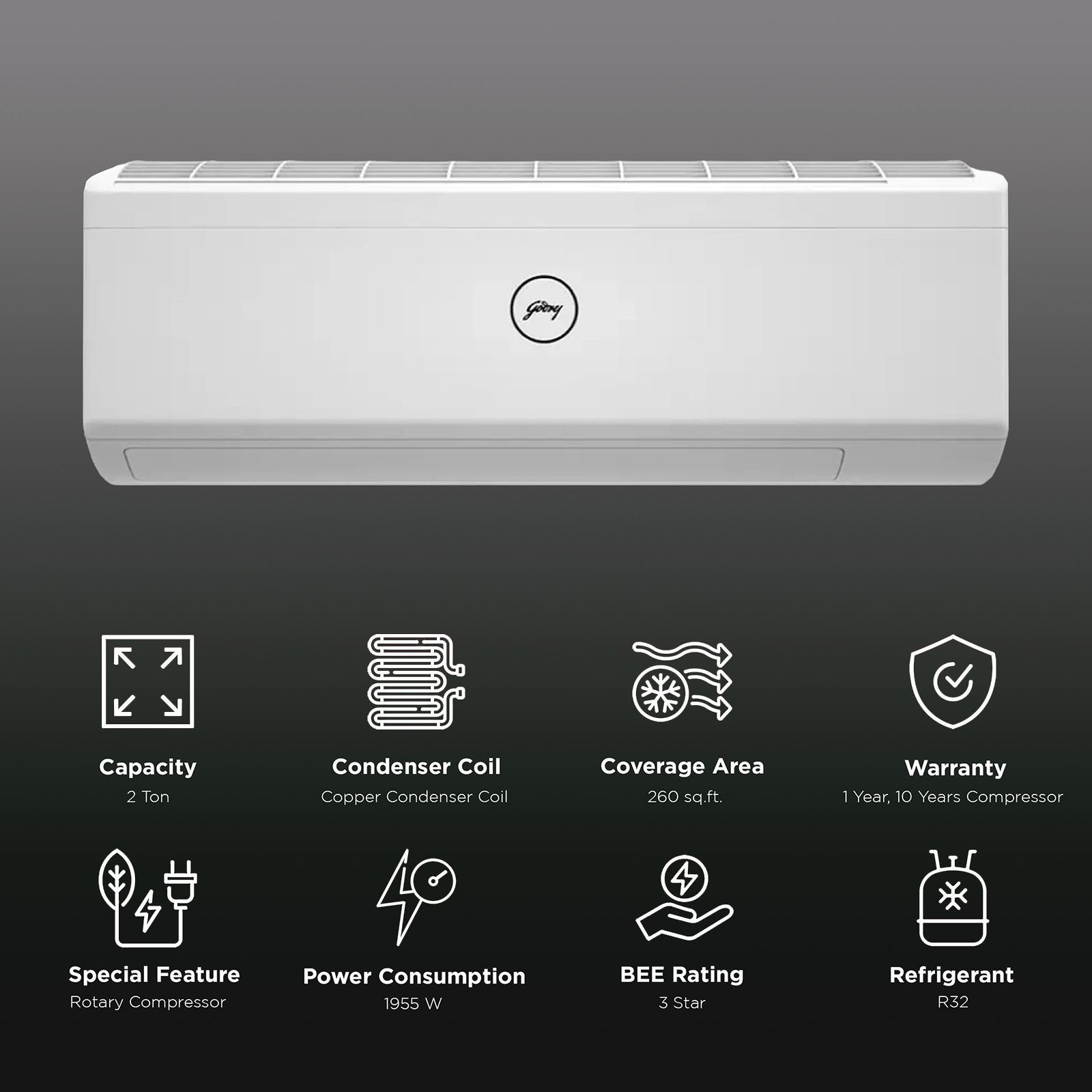 Godrej 5 in 1 Convertible 2 Ton 3 Star Inverter Split AC with Dust Filter (Copper Condenser, SIC 24ITC3-WWA) Godrej 5 in 1 Convertible 2 Ton 3 Star Inverter Split AC with Dust Filter (Copper Condenser, SIC 24ITC3-WWA)_2