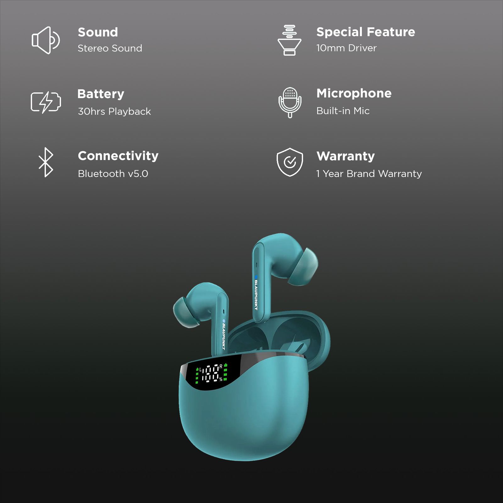Blaupunkt BTW20 TWS Earbuds (IPX5 Water Resistant, Turbovolt Charging, Green)_2