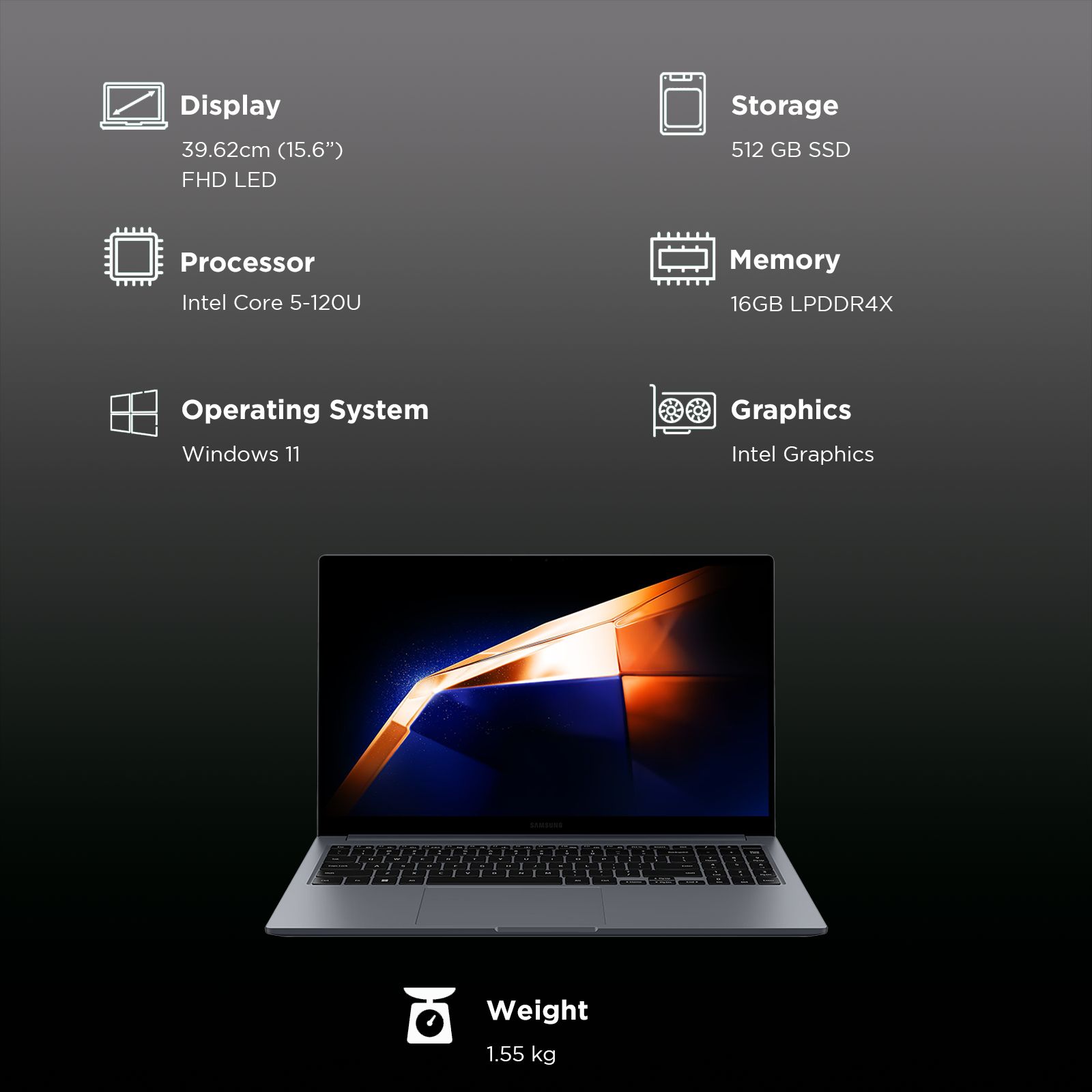 SAMSUNG Galaxy Book4 Intel Core 5 Thin and Light Laptop (16GB, 512GB SSD, Windows 11 Home, 15.6 inch Full HD LED Display, MS Office, Gray, 1.55 KG)_3