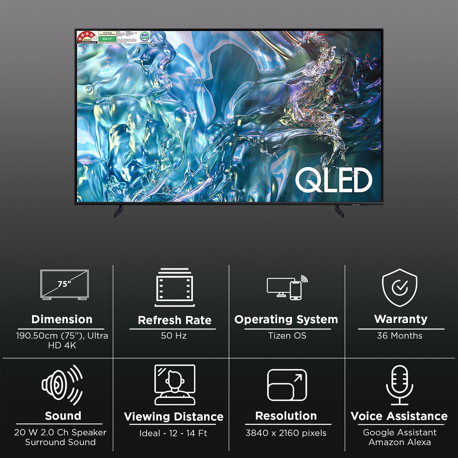 SAMSUNG Q60D 190 cm (75 inch) QLED 4K Ultra HD Smart Tizen TV with 4K Upscaling (2024 model)_3