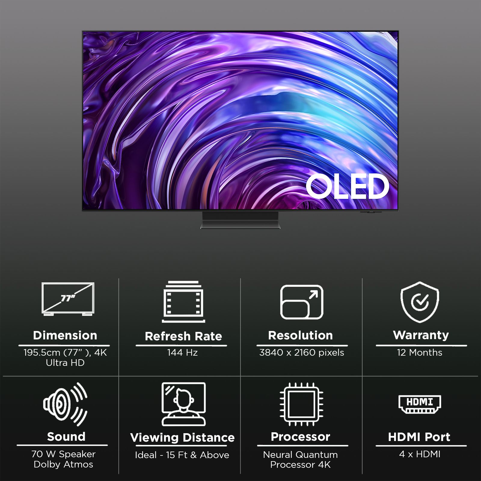 SAMSUNG S95D 195 cm (77 inch) 4K Ultra HD LED Smart Tizen TV with Voice Assistant (2024 model)_3