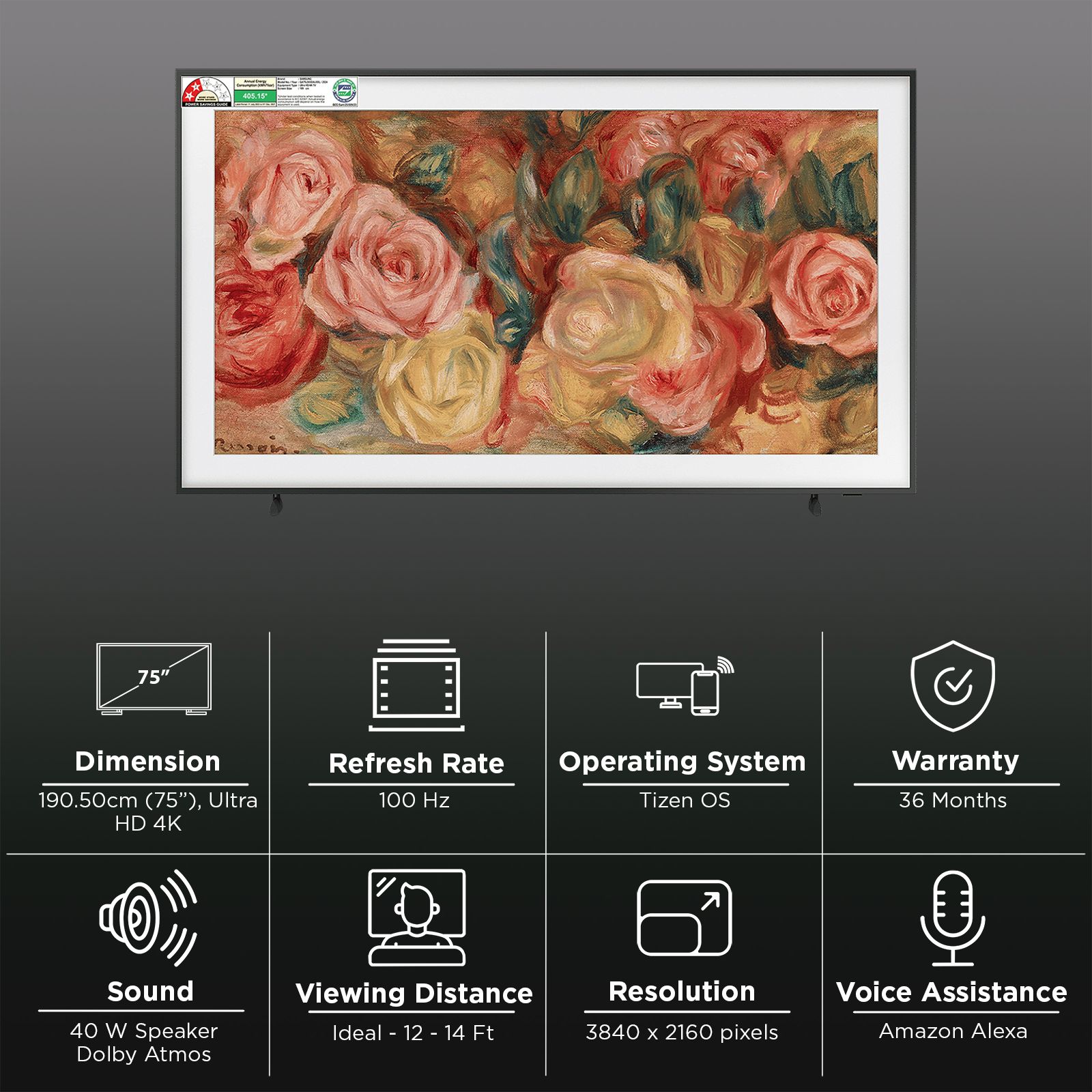 SAMSUNG LS03D 190 cm (75 inch) 4K Ultra Smart HD QLED Smart Tizen TV with Dolby Audio Technology (2024 model)_3