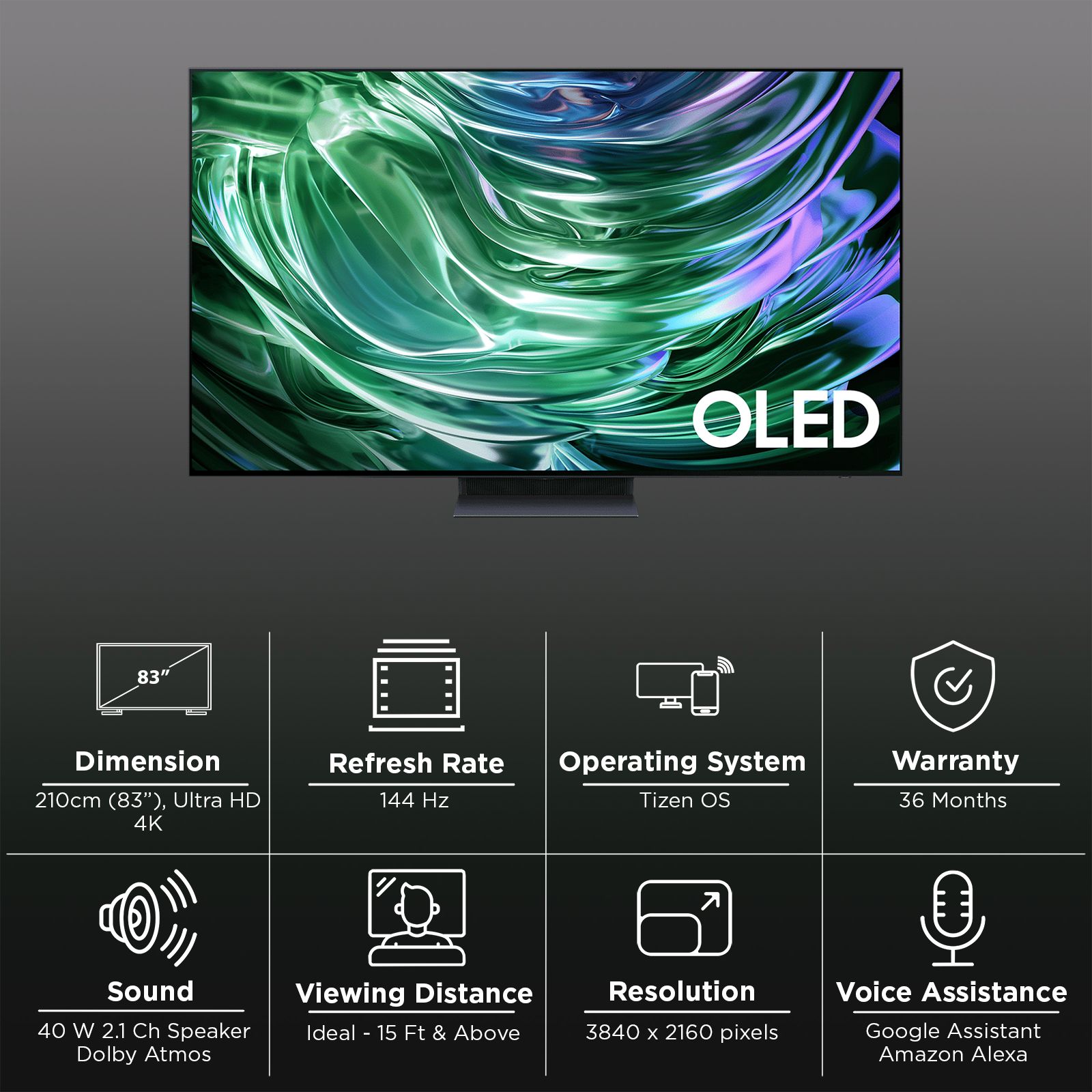 SAMSUNG S90D 210 cm (83 inch) 4K Ultra HD OLED Smart Tizen TV with 4K AI Upscaling (2024 model)_3