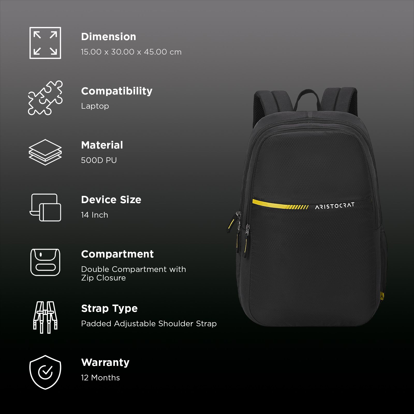 ARISTOCRAT LUMINA 500D PU Laptop Backpack for 14 Inch Laptop (Spacious Compartment, Black) ARISTOCRAT LUMINA 500D PU Laptop Backpack for 14 Inch Laptop (Spacious Compartment, Black)_3