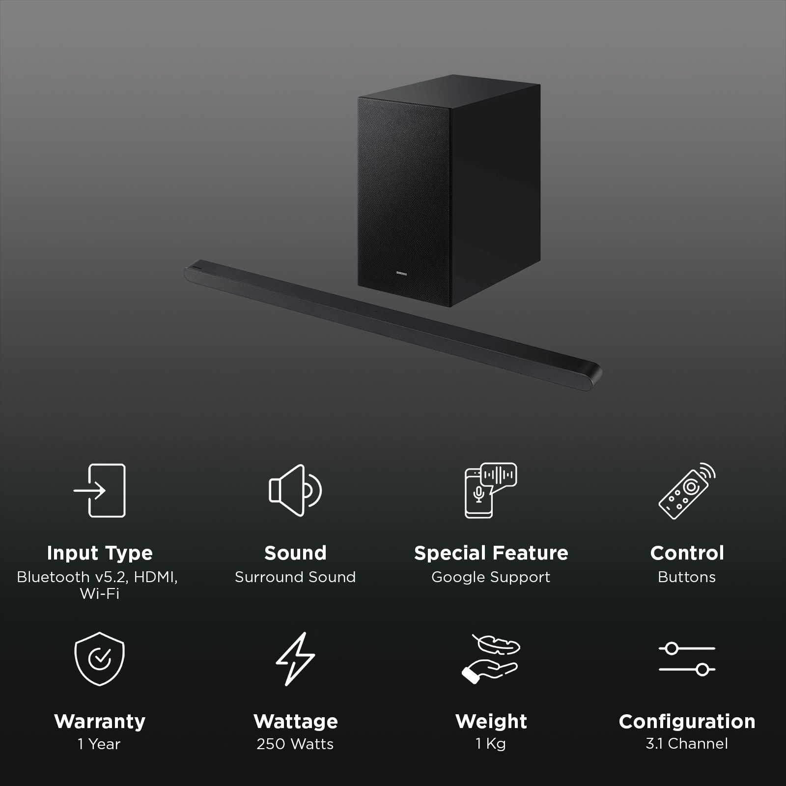 SAMSUNG S Series 250W Bluetooth Soundbar with Remote (Dolby Atmos, 3.1 Channel, Black) SAMSUNG S Series 250W Bluetooth Soundbar with Remote (Dolby Atmos, 3.1 Channel, Black)_3