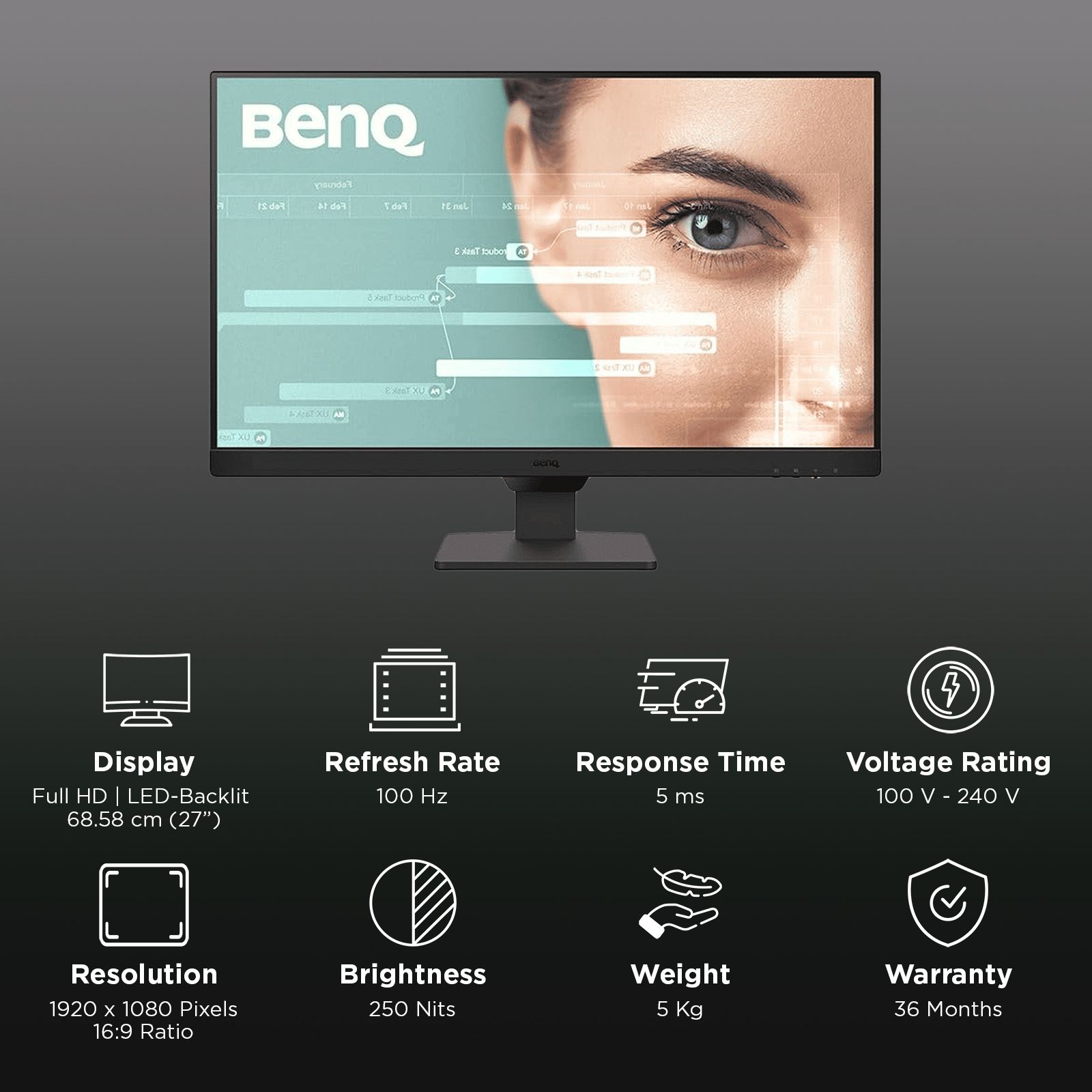 BenQ GW2790 68.58 cm (27 inch) Full HD IPS Panel LED-Backlit Bezel-Less Gaming Monitor with Brightness Intelligence Technology_3