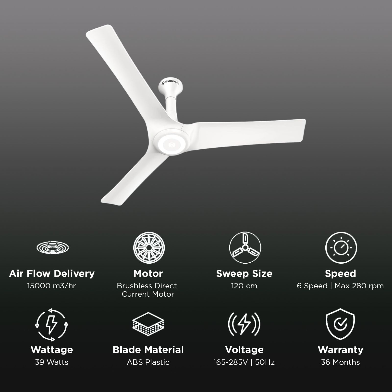 atomberg Aris Starlight 5 Star 1200mm 3 Blade BLDC Motor Smart Ceiling Fan with Remote (Boost Mode, Marble White)_3