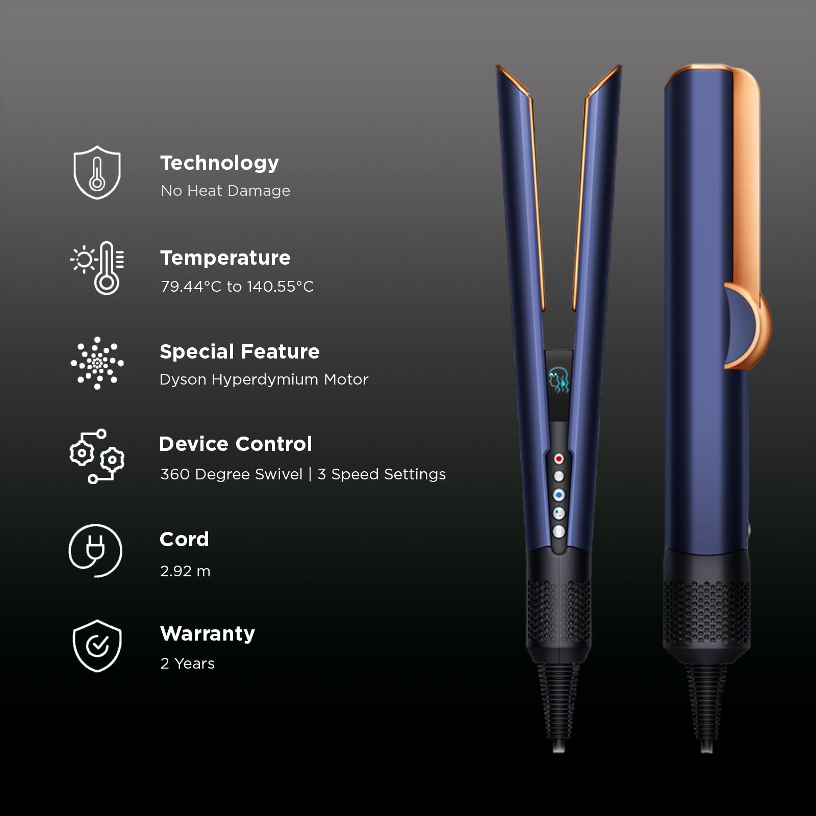 Dyson Airstrait 2-in-1 Hair Styler with No Heat Damage Technology (Dyson Hyperdymium Motor, Prussian Blue)_3