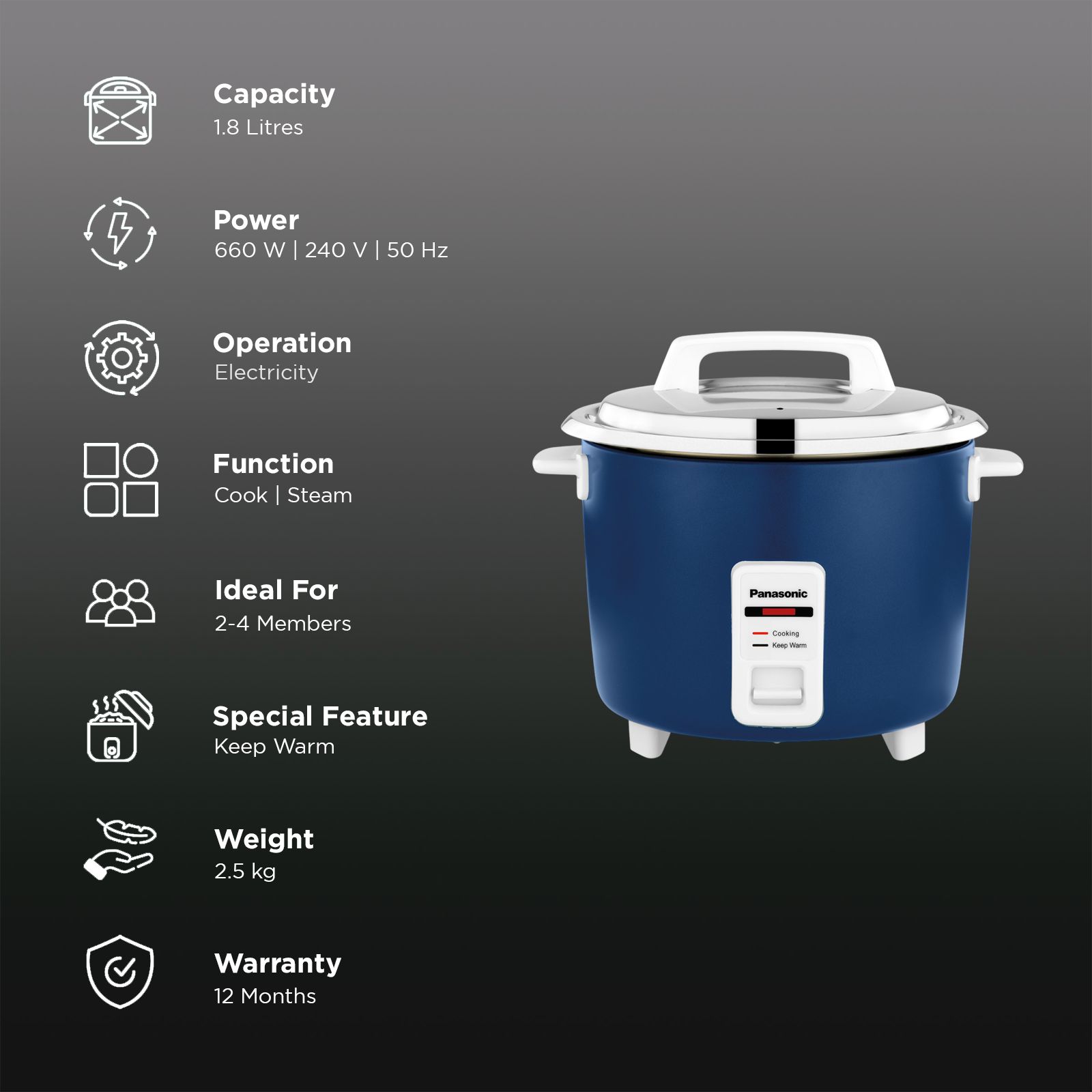 Panasonic SR-WA18H(SB) 1.8 Litre Electric Rice Cooker with Keep Warm Function (Blue) Panasonic SR-WA18H(SB) 1.8 Litre Electric Rice Cooker with Keep Warm Function (Blue)_3