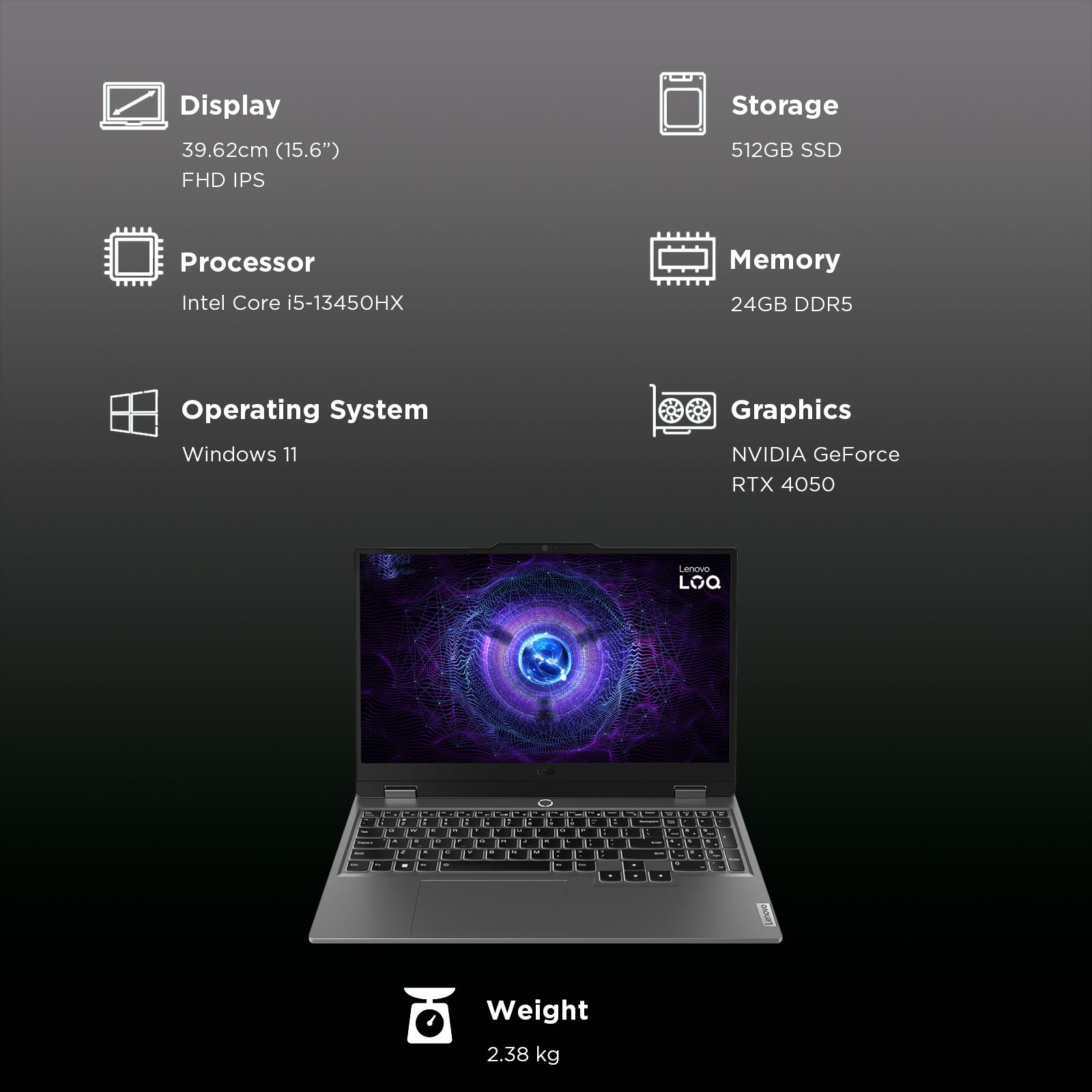 Lenovo LOQ 15IRX9 Intel Core i5 13th Gen Gaming Laptop (24GB, 512GB SSD, Windows 11 Home, 6GB Graphics, 15.6 inch 144 Hz Full HD IPS Display, NVIDIA GeForce RTX 4050, MS Office 2021, Luna Grey, 2.38 KG) Lenovo LOQ 15IRX9 Intel Core i5 13th Gen Gaming Laptop (24GB, 512GB SSD, Windows 11 Home, 6GB Graphics, 15.6 inch 144 Hz Full HD IPS Display, NVIDIA GeForce RTX 4050, MS Office 2021, Luna Grey, 2.38 KG)_3