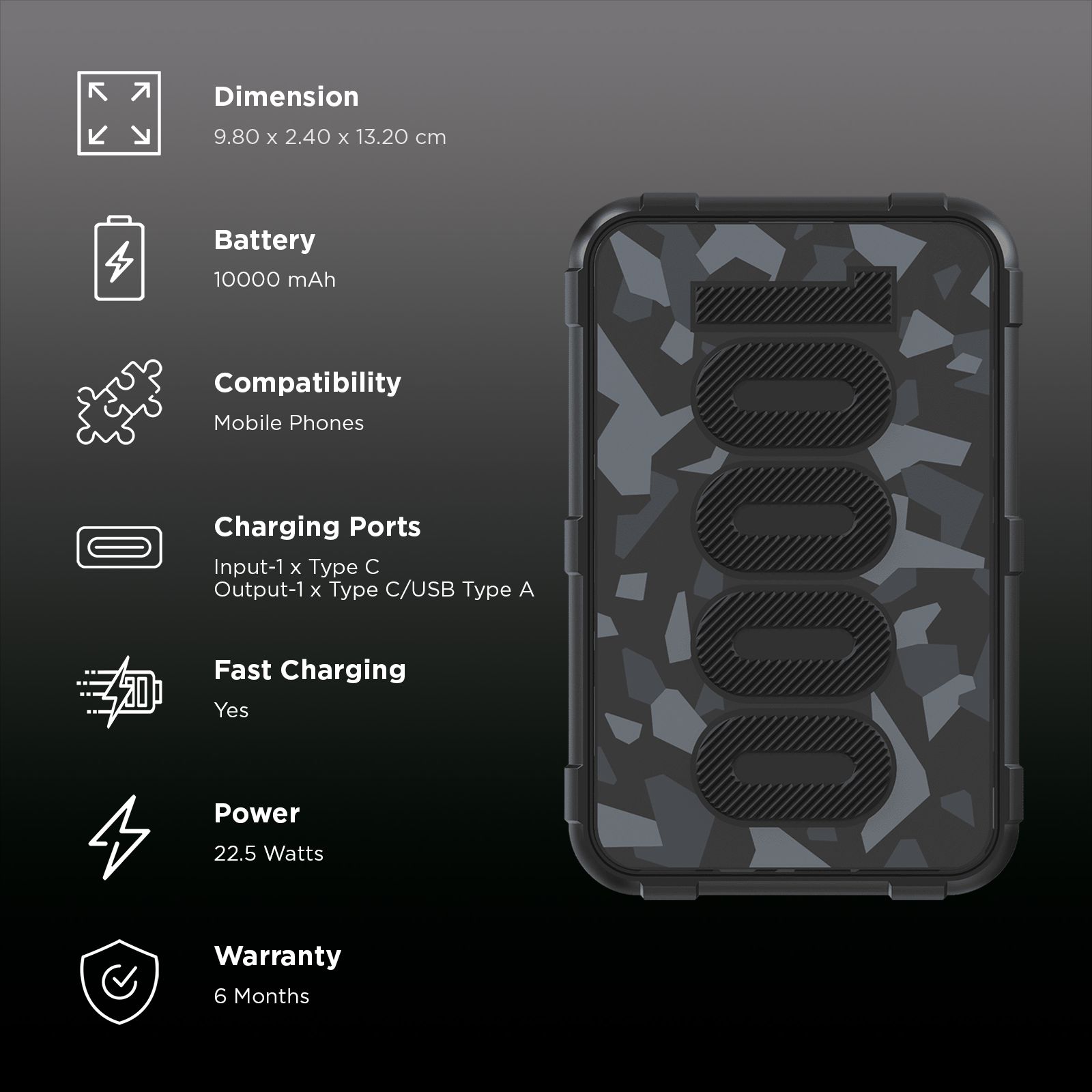ambrane Force 10000 mAh 22.5W Fast Charging Power Bank (1 Type A & 1 Type C, Multi-Layers of Chipset Protection, Black) ambrane Force 10000 mAh 22.5W Fast Charging Power Bank (1 Type A & 1 Type C, Multi-Layers of Chipset Protection, Black)_3