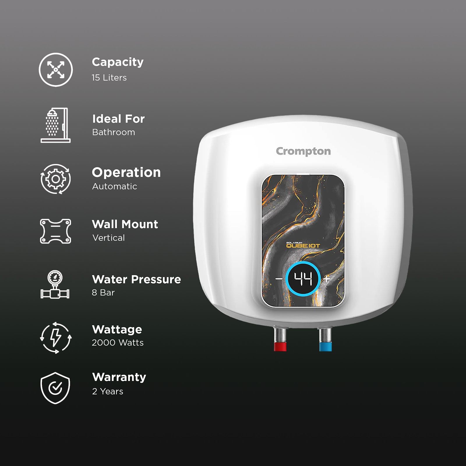 Crompton Solarium Qube IOT 15 Litre 5 Star Vertical Smart Geyser with Alexa & Google Assistant Compatibility (White) Crompton Solarium Qube IOT 15 Litre 5 Star Vertical Smart Geyser with Alexa & Google Assistant Compatibility (White)_3