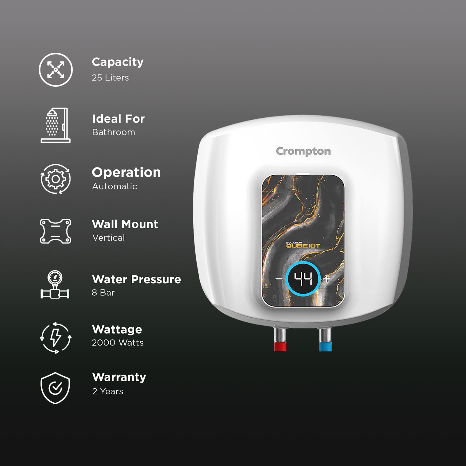 Crompton Solarium Qube IOT 25 Litre 5 Star Vertical Smart Geyser with Alexa & Google Assistant Compatibility (White) Crompton Solarium Qube IOT 25 Litre 5 Star Vertical Smart Geyser with Alexa & Google Assistant Compatibility (White)_2