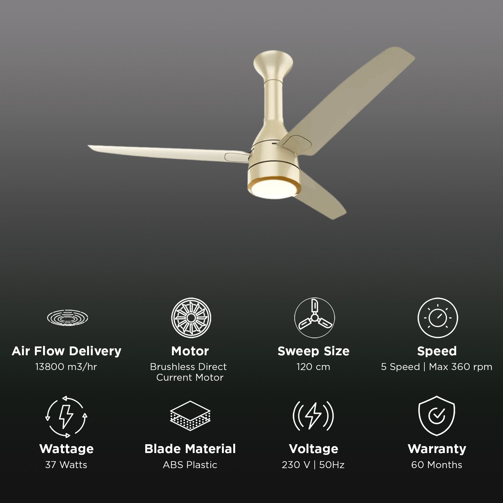 Crompton Energion Roverr Underlight 5 Star 1200mm 3 Blade BLDC Motor Ceiling Fan with Remote (Intelligent Memory Function, Champagne Gold) Crompton Energion Roverr Underlight 5 Star 1200mm 3 Blade BLDC Motor Ceiling Fan with Remote (Intelligent Memory Function, Champagne Gold)_3