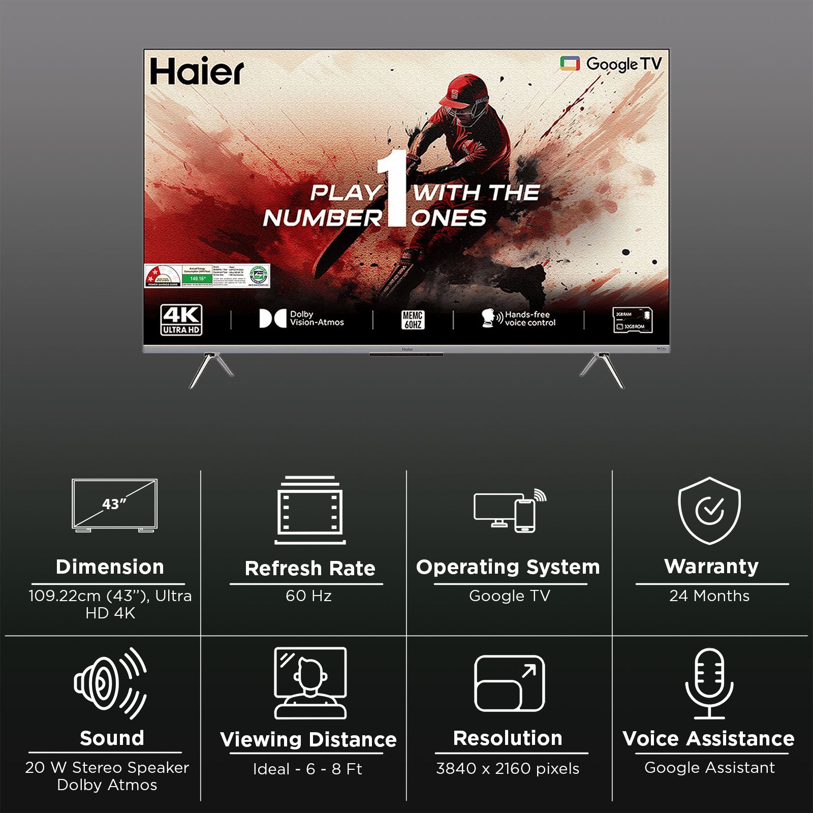 Haier P7 Series 109 cm (43 inch) 4K Ultra HD LED Smart Smart Google TV with Dolby Vision & Dolby Atmos (2024 model) Haier P7 Series 109 cm (43 inch) 4K Ultra HD LED Smart Smart Google TV with Dolby Vision & Dolby Atmos (2024 model)_3